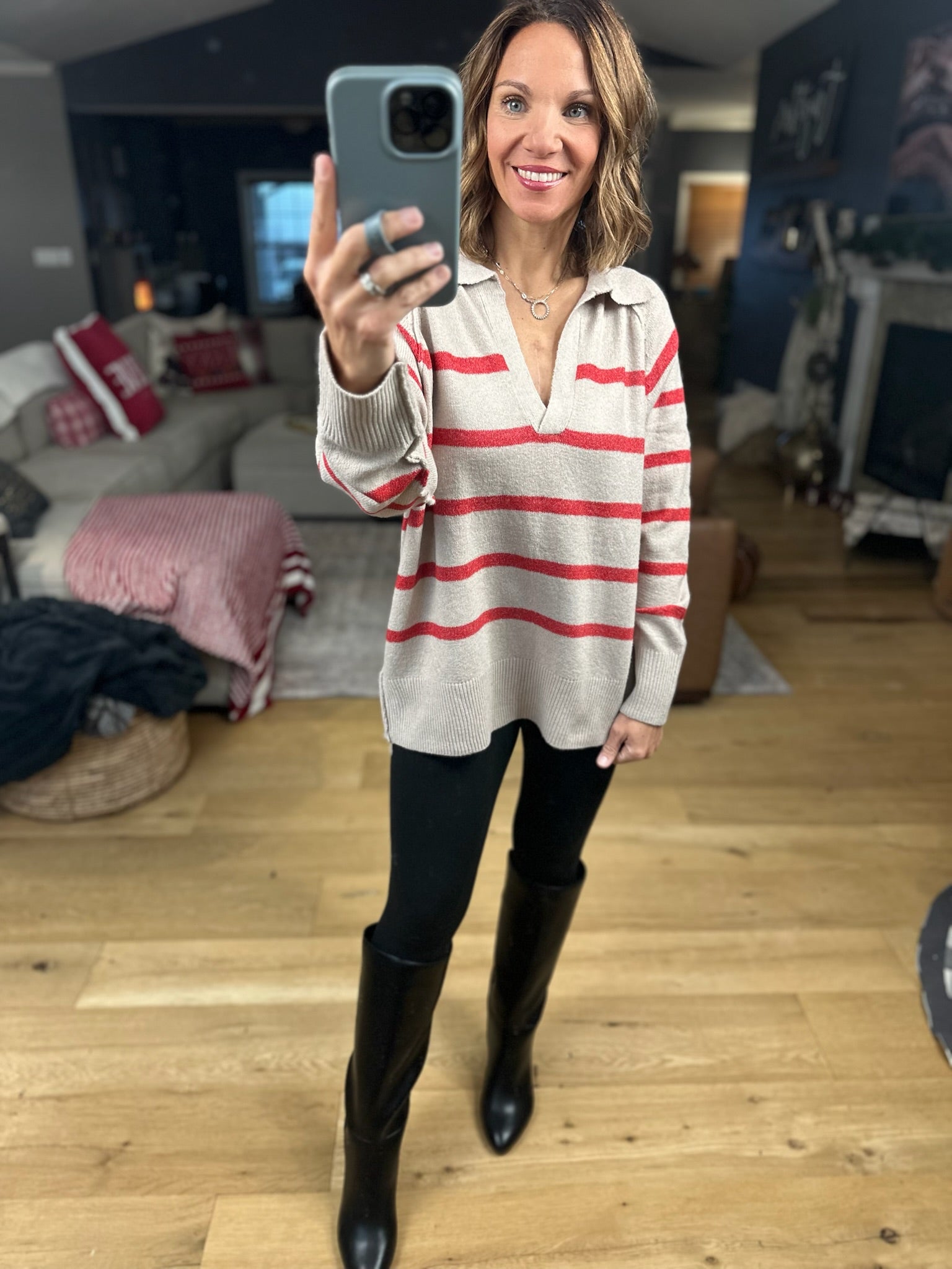 Conventional Holiday V-Neck Sweater-Sweaters-By Together-Anna Kaytes Boutique, Women's Fashion Boutique in Grinnell, Iowa