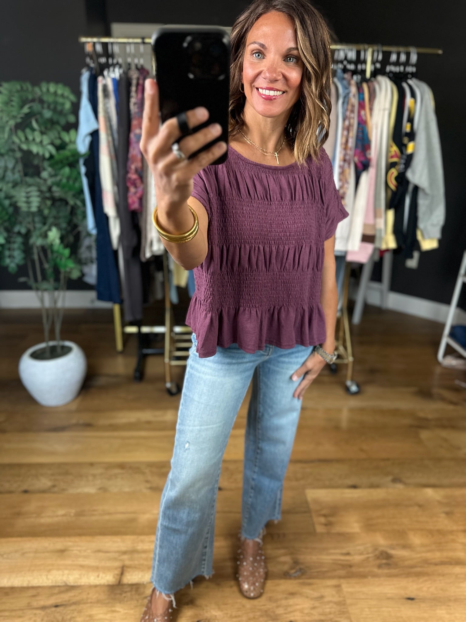 Daily Standard Smock-Detail Top-Short Sleeves-ee:some-Anna Kaytes Boutique, Women's Fashion Boutique in Grinnell, Iowa