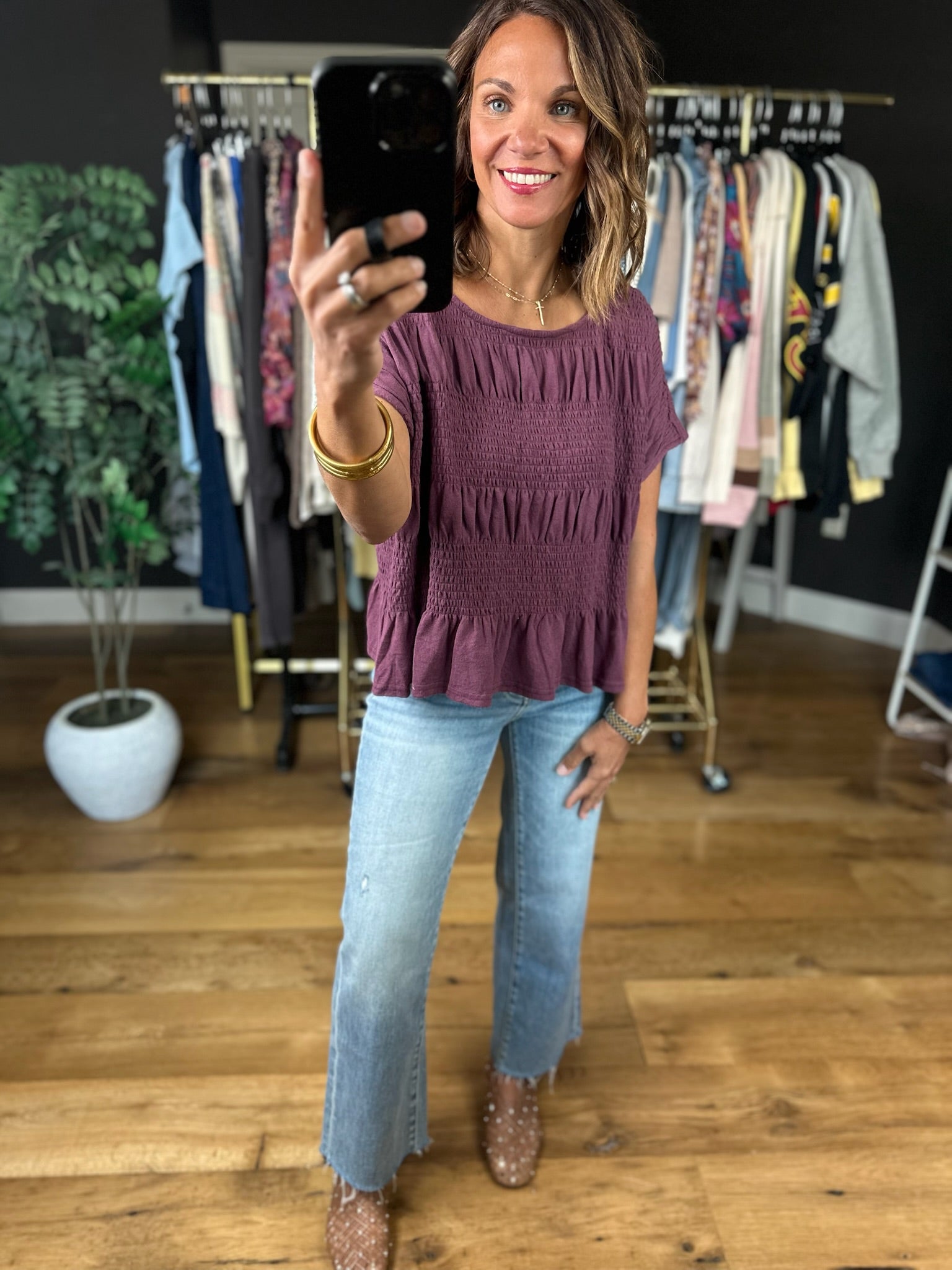 Daily Standard Smock-Detail Top-Short Sleeves-ee:some-Anna Kaytes Boutique, Women's Fashion Boutique in Grinnell, Iowa
