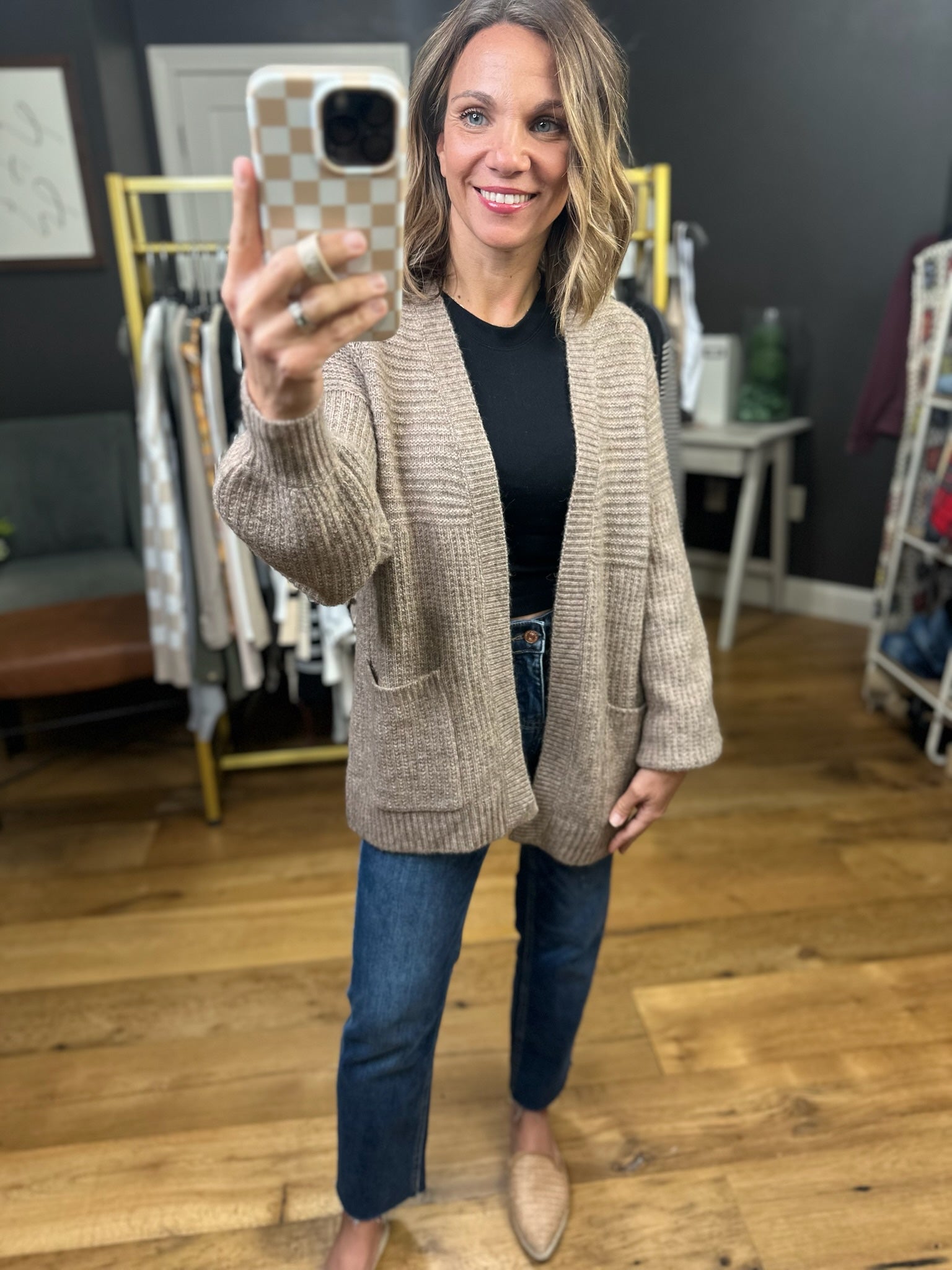 Gather Around Pocket Cardigan - Mocha-Staccato-Anna Kaytes Boutique, Women's Fashion Boutique in Grinnell, Iowa