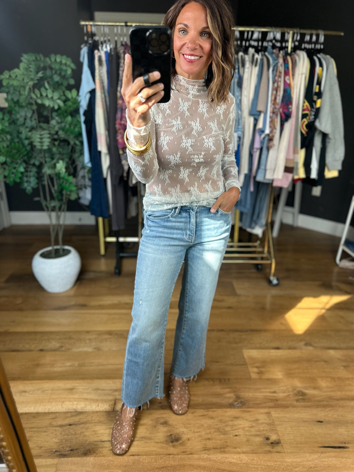 Struck Gold Lace Long Sleeve-Long Sleeves-Zenana-Anna Kaytes Boutique, Women's Fashion Boutique in Grinnell, Iowa