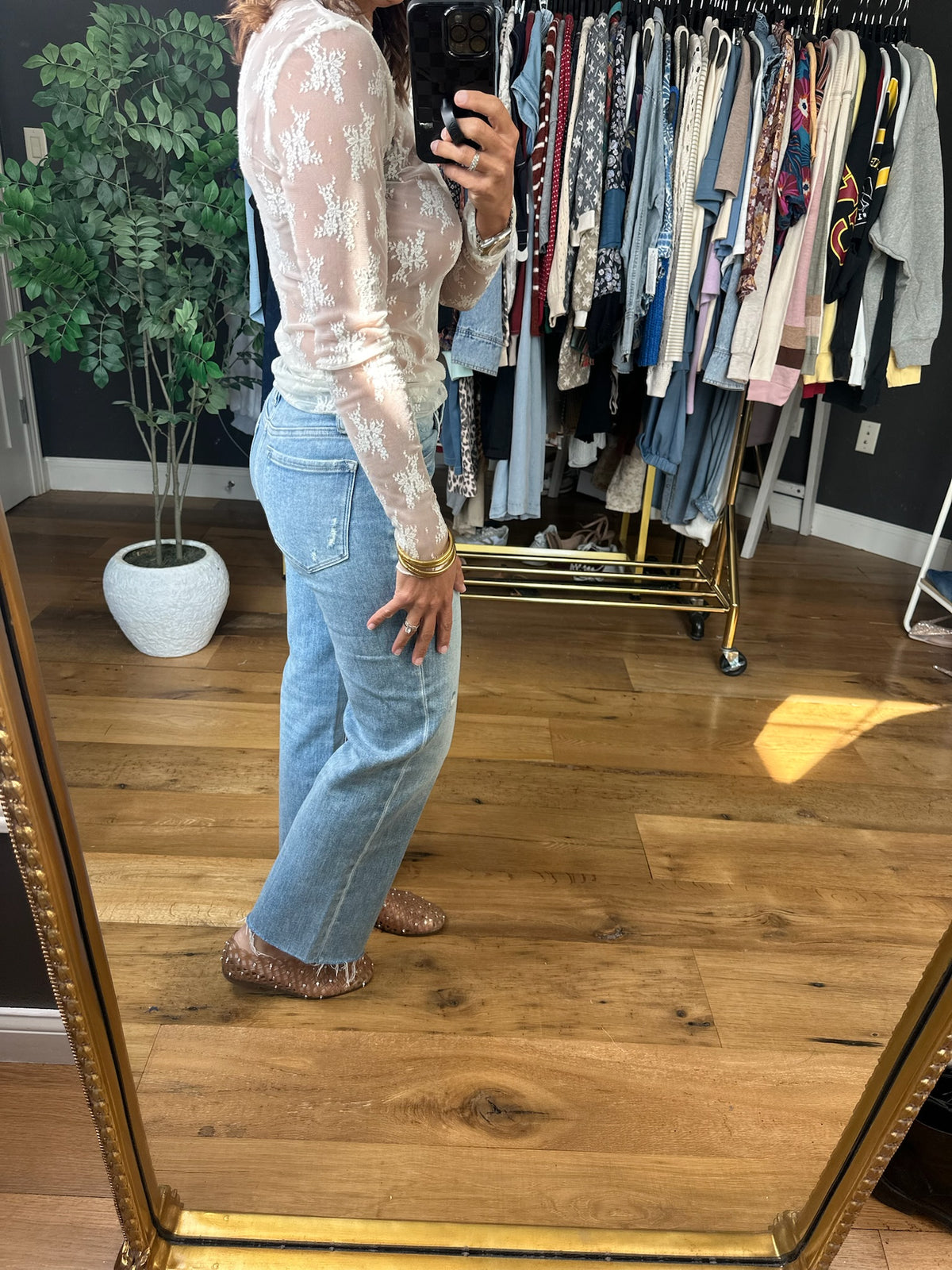 Struck Gold Lace Long Sleeve-Long Sleeves-Zenana-Anna Kaytes Boutique, Women's Fashion Boutique in Grinnell, Iowa