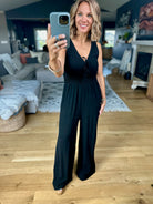 Misunderstood Tie V-Neck Jumpsuit-Wasabi & Mint-Anna Kaytes Boutique, Women's Fashion Boutique in Grinnell, Iowa