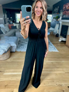 Misunderstood Tie V-Neck Jumpsuit-Wasabi & Mint-Anna Kaytes Boutique, Women's Fashion Boutique in Grinnell, Iowa