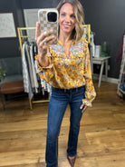 Tomorrow's News Floral Top - Mustard-Skies Are Blue-Anna Kaytes Boutique, Women's Fashion Boutique in Grinnell, Iowa