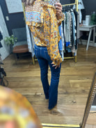 Tomorrow's News Floral Top - Mustard-Skies Are Blue-Anna Kaytes Boutique, Women's Fashion Boutique in Grinnell, Iowa