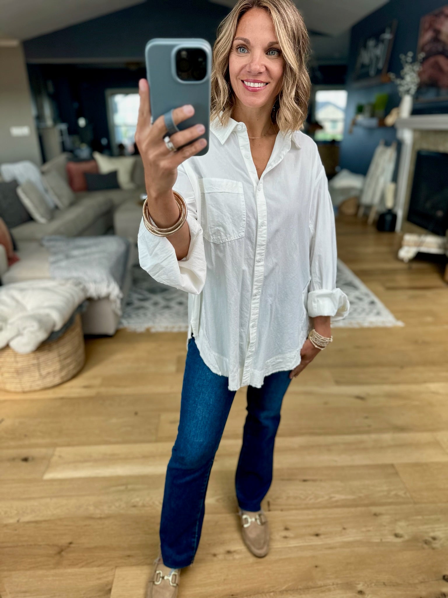Make It My Business Boyfriend Button-Down Top-Wishlist-Anna Kaytes Boutique, Women's Fashion Boutique in Grinnell, Iowa