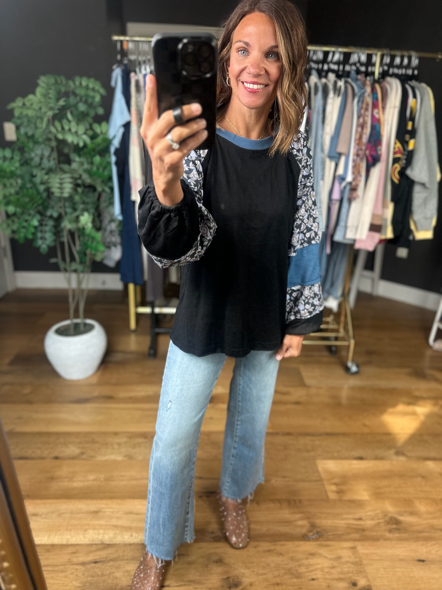 Open Doors Floral-Detail Long Sleeve Top-Long Sleeves-Umgee-Anna Kaytes Boutique, Women's Fashion Boutique in Grinnell, Iowa
