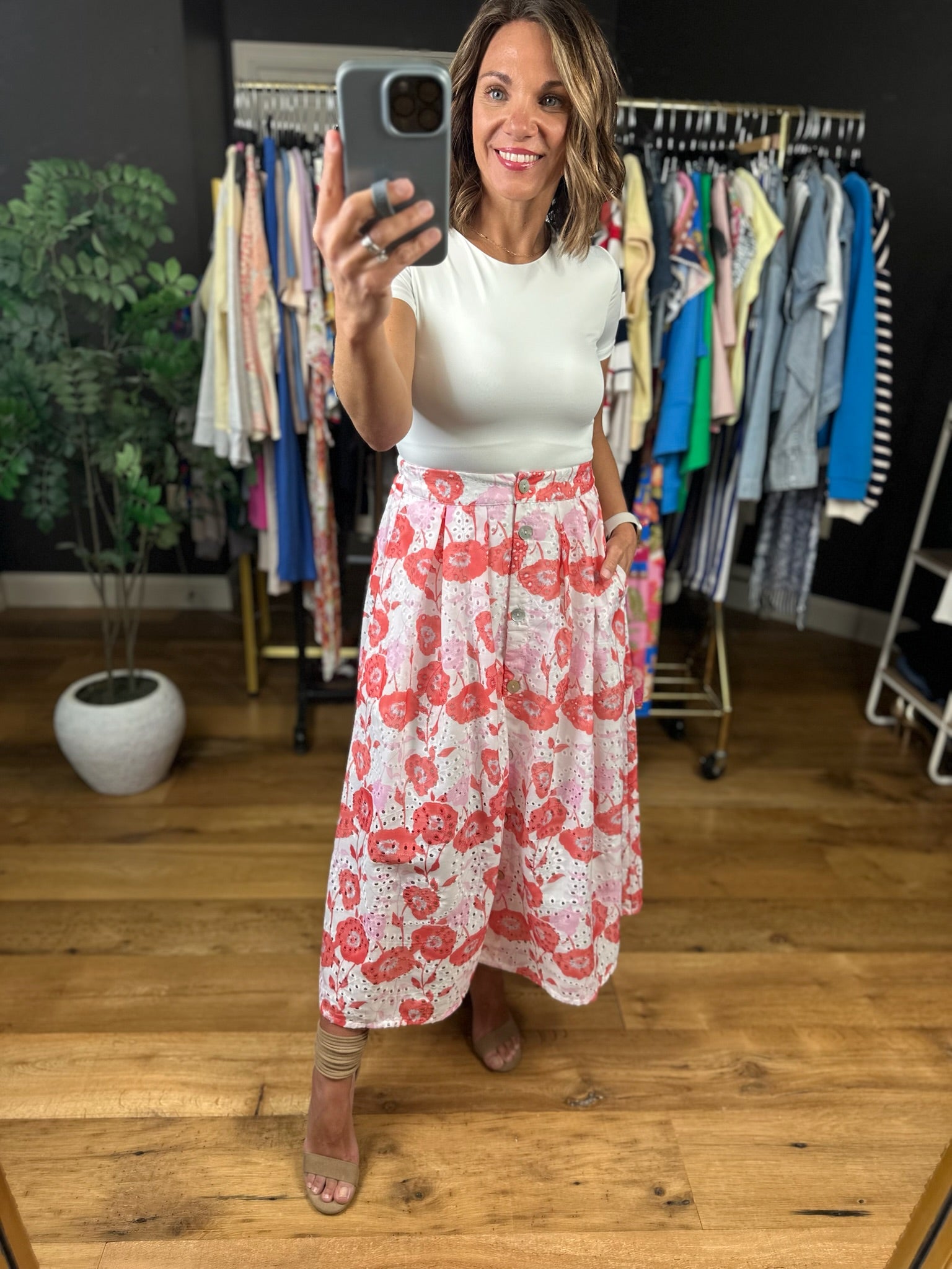 See It My Way Eyelet Floral Skirt-Skirts-Entro-Anna Kaytes Boutique, Women's Fashion Boutique in Grinnell, Iowa