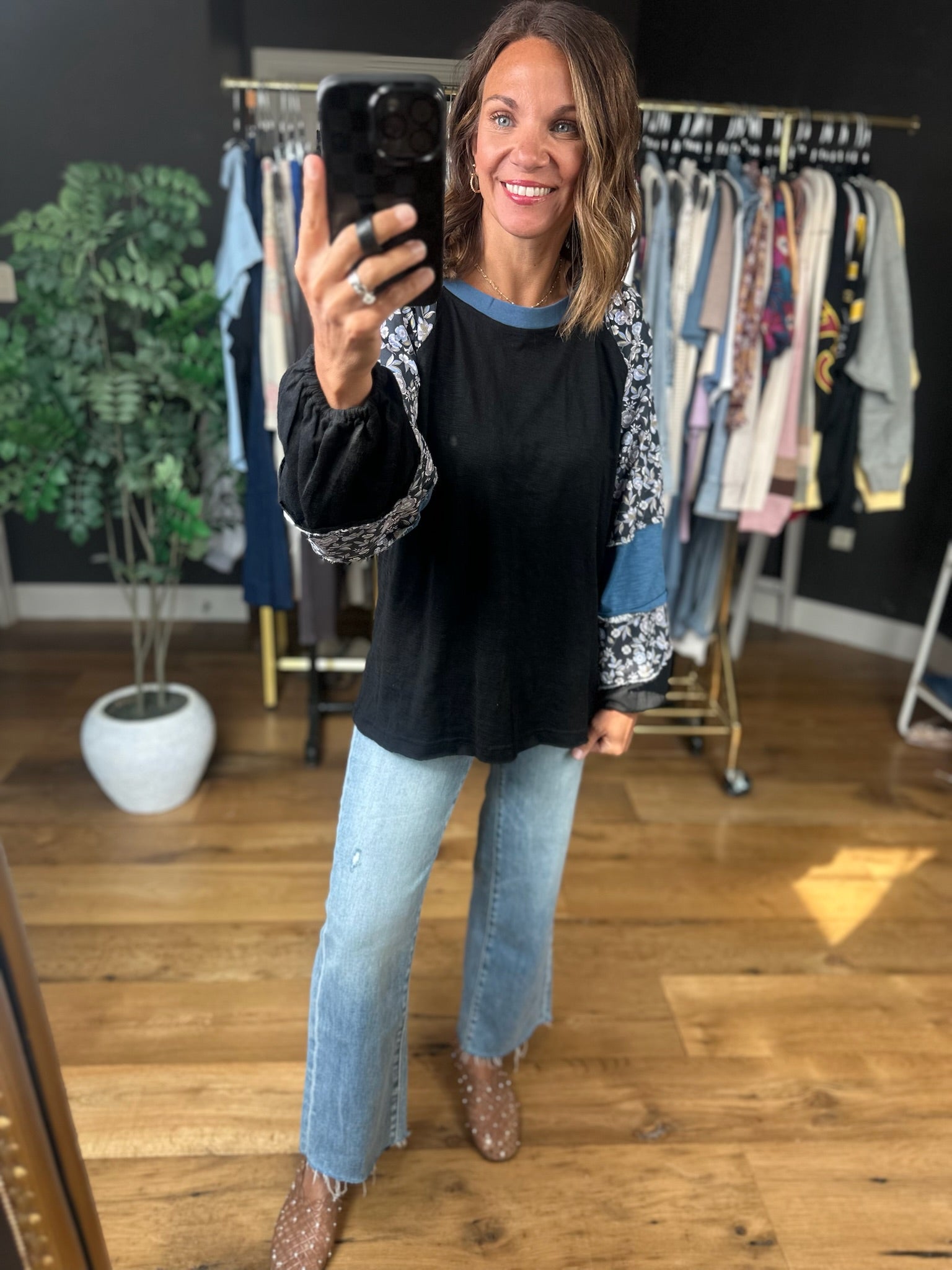 Open Doors Floral-Detail Long Sleeve Top-Long Sleeves-Umgee-Anna Kaytes Boutique, Women's Fashion Boutique in Grinnell, Iowa