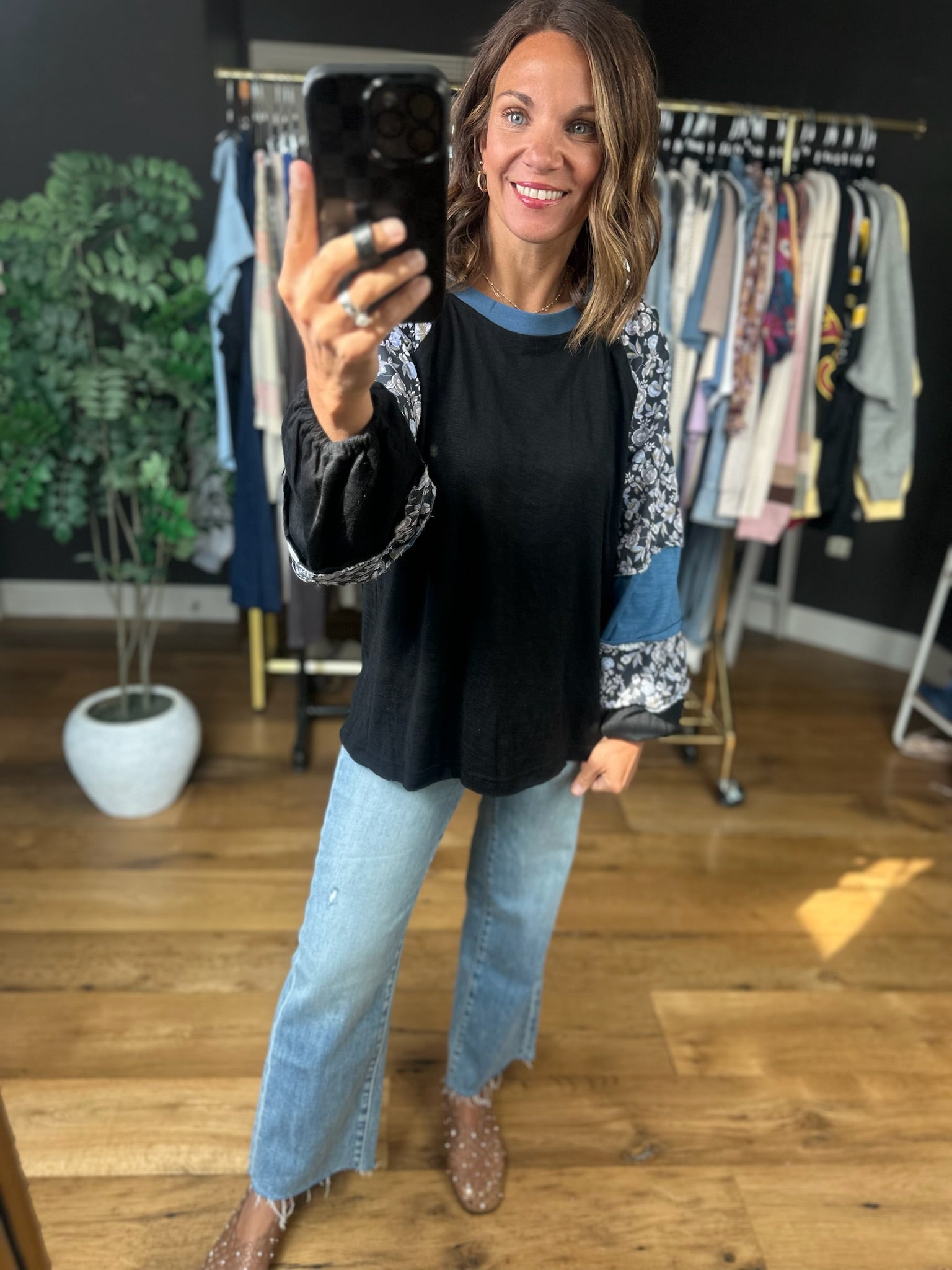 Open Doors Floral-Detail Long Sleeve Top-Long Sleeves-Umgee-Anna Kaytes Boutique, Women's Fashion Boutique in Grinnell, Iowa