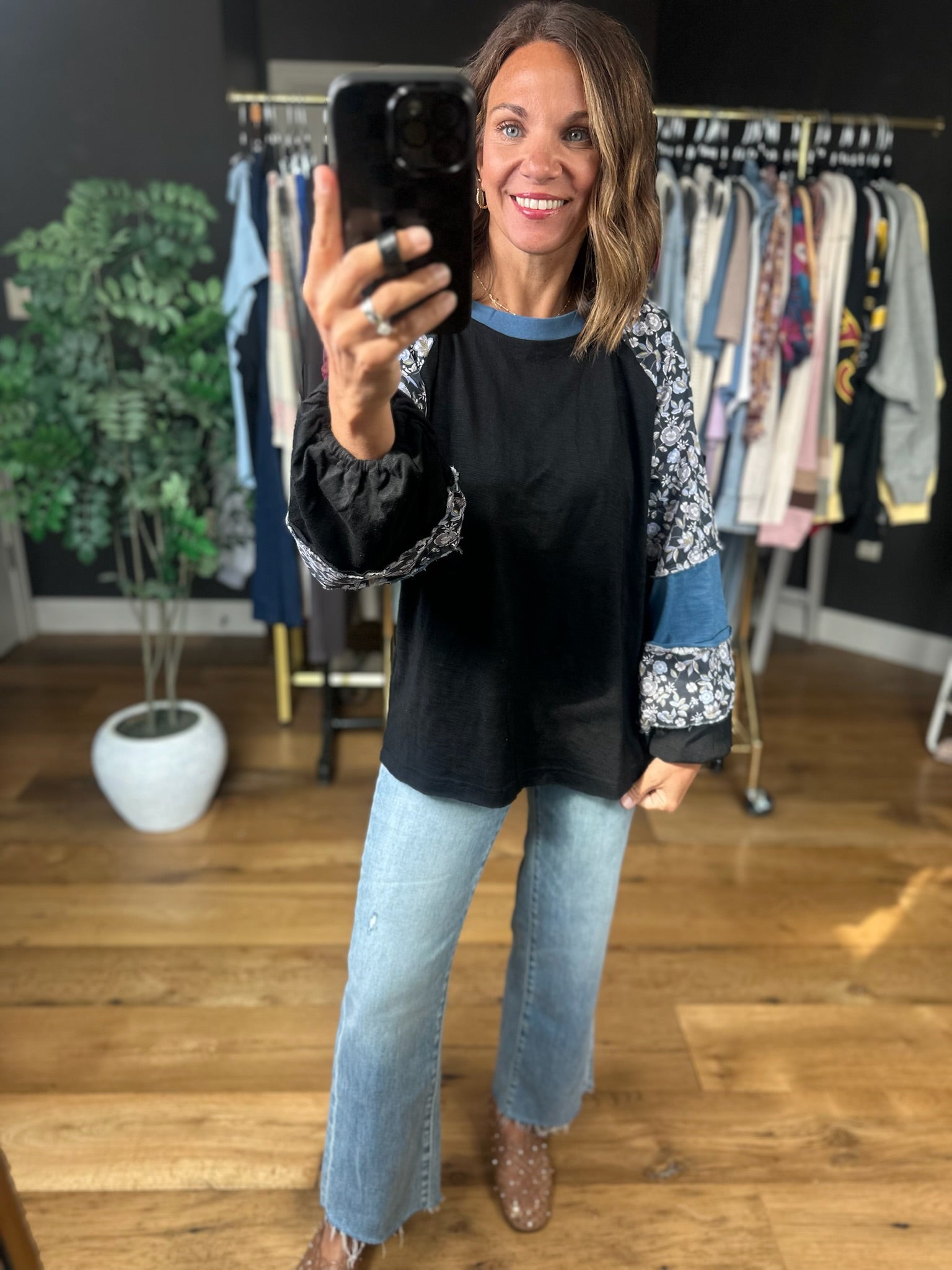 Open Doors Floral-Detail Long Sleeve Top-Long Sleeves-Umgee-Anna Kaytes Boutique, Women's Fashion Boutique in Grinnell, Iowa