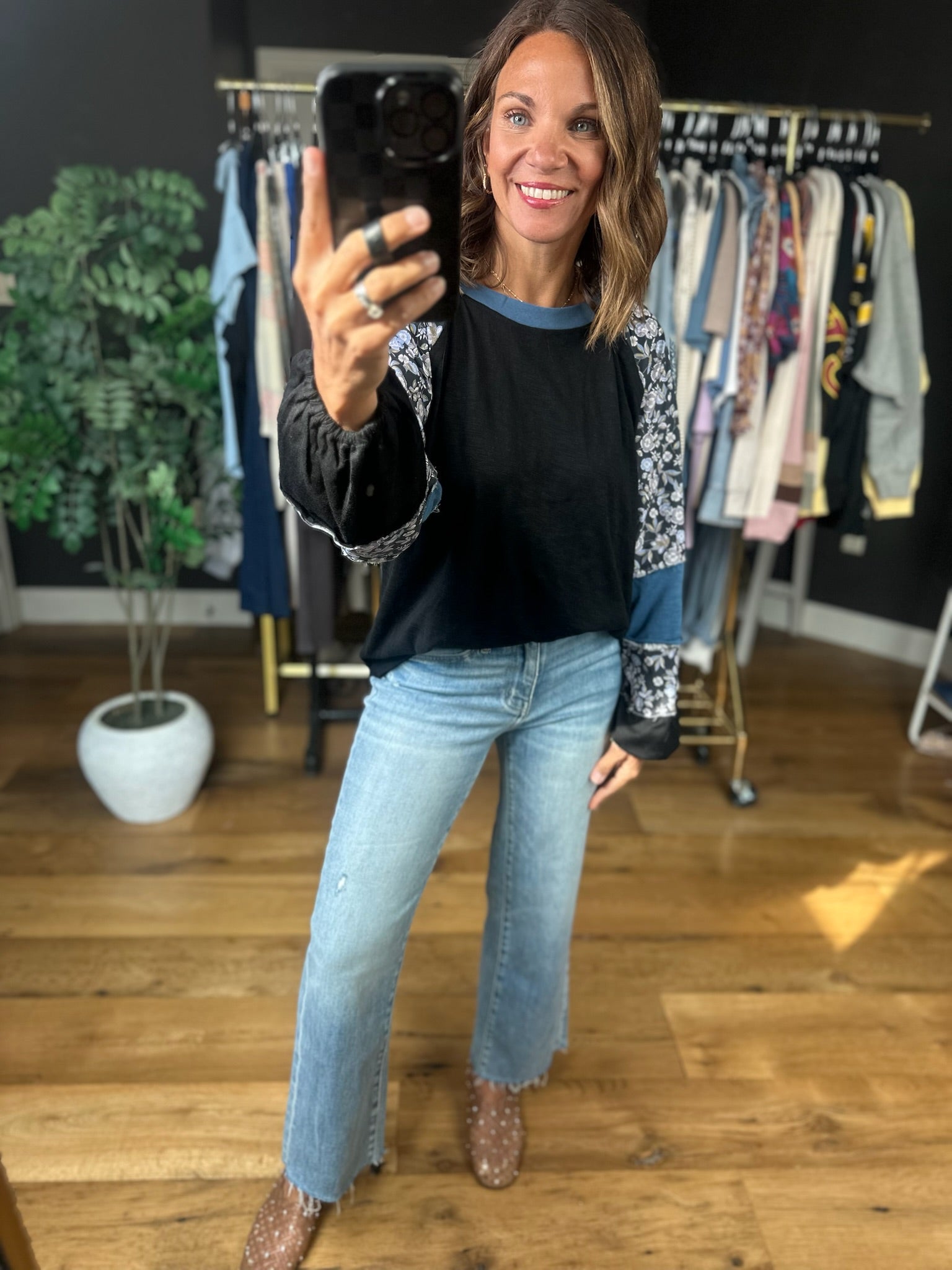 Open Doors Floral-Detail Long Sleeve Top-Long Sleeves-Umgee-Anna Kaytes Boutique, Women's Fashion Boutique in Grinnell, Iowa