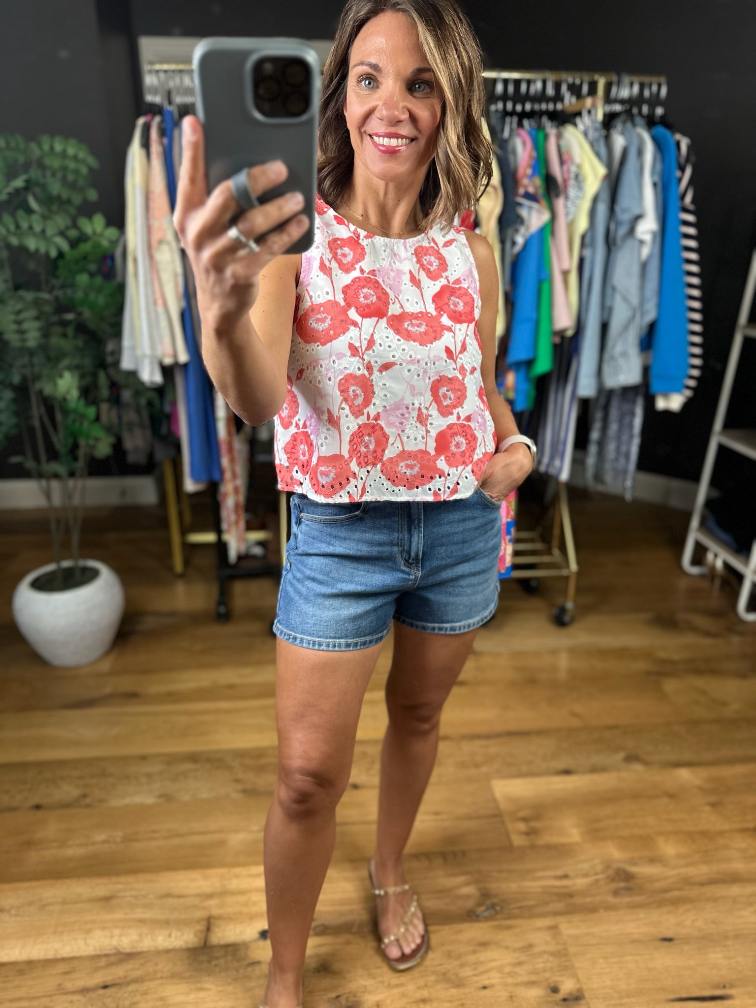 See It My Way Eyelet Floral Top-Sleeveless-Entro-Anna Kaytes Boutique, Women's Fashion Boutique in Grinnell, Iowa