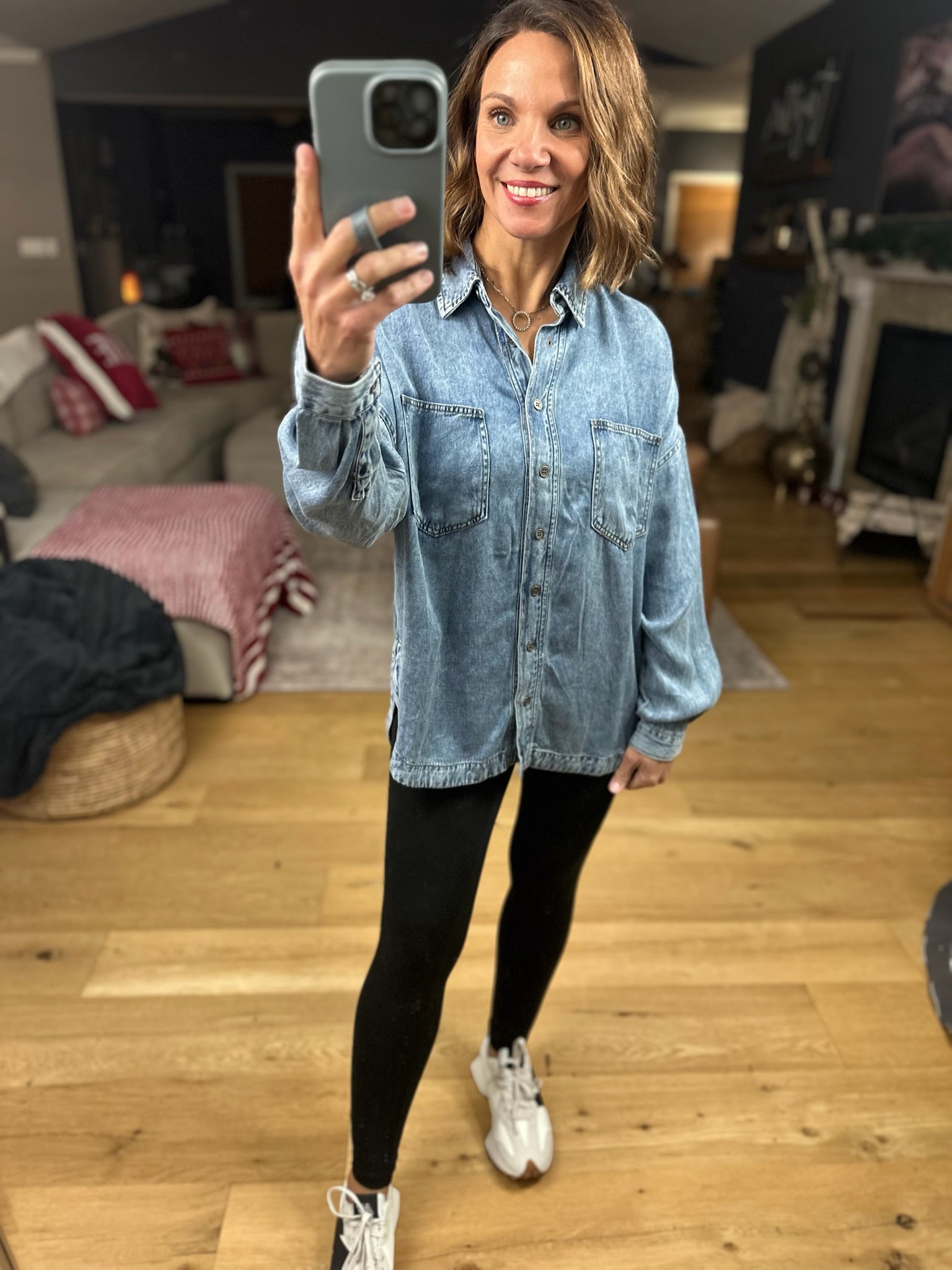 Best Around Chambray Button-Down-Long Sleeves-Blu Pepper-Anna Kaytes Boutique, Women's Fashion Boutique in Grinnell, Iowa