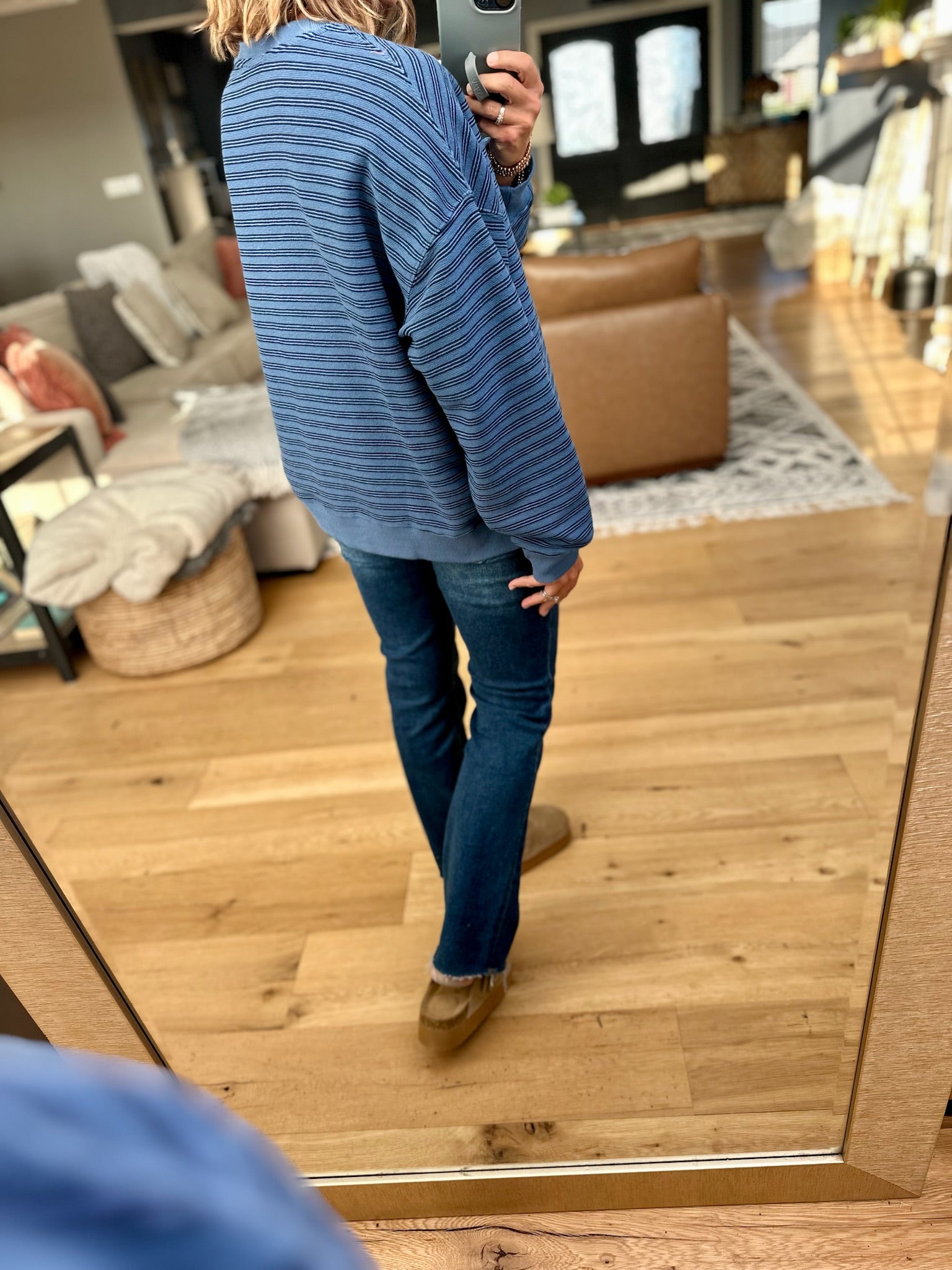 Home In The Fall Striped Crewneck-Sweaters-Wishlist-Anna Kaytes Boutique, Women's Fashion Boutique in Grinnell, Iowa