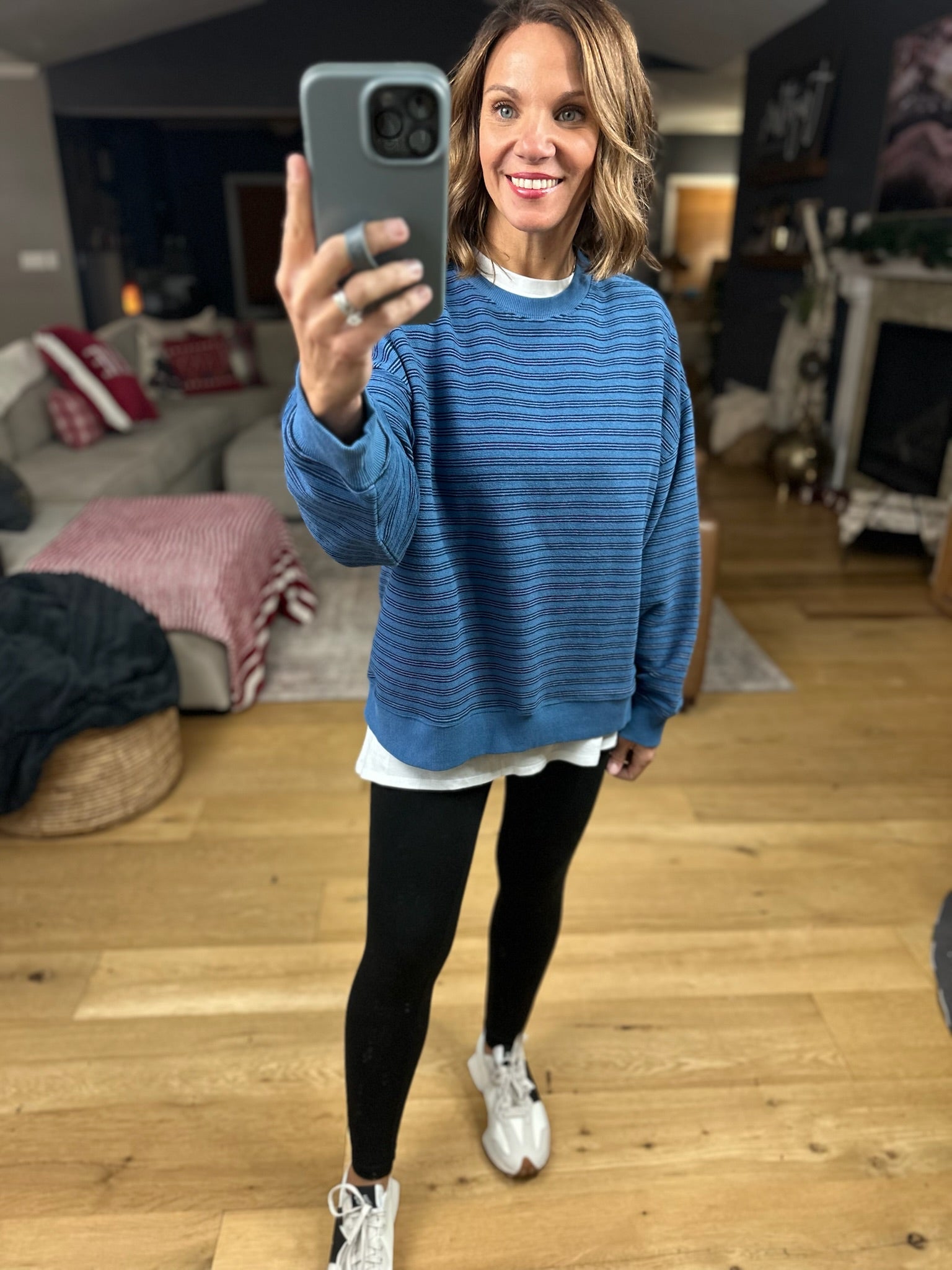 Home In The Fall Striped Crewneck-Sweaters-Wishlist-Anna Kaytes Boutique, Women's Fashion Boutique in Grinnell, Iowa