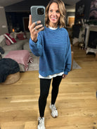 Home In The Fall Striped Crewneck-Sweaters-Wishlist-Anna Kaytes Boutique, Women's Fashion Boutique in Grinnell, Iowa