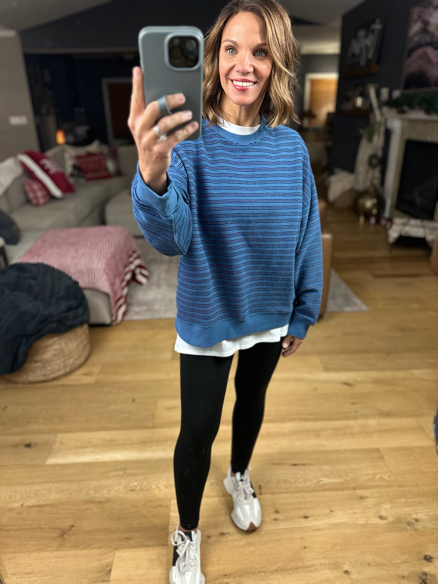 Home In The Fall Striped Crewneck-Sweaters-Wishlist-Anna Kaytes Boutique, Women's Fashion Boutique in Grinnell, Iowa