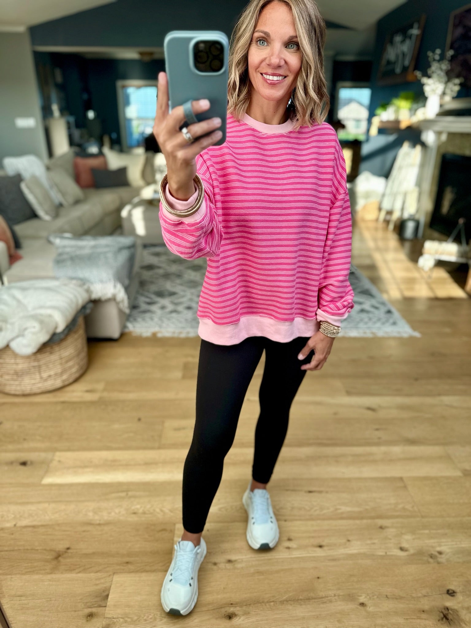 Home In The Fall Striped Crewneck-Sweaters-Wishlist-Anna Kaytes Boutique, Women's Fashion Boutique in Grinnell, Iowa