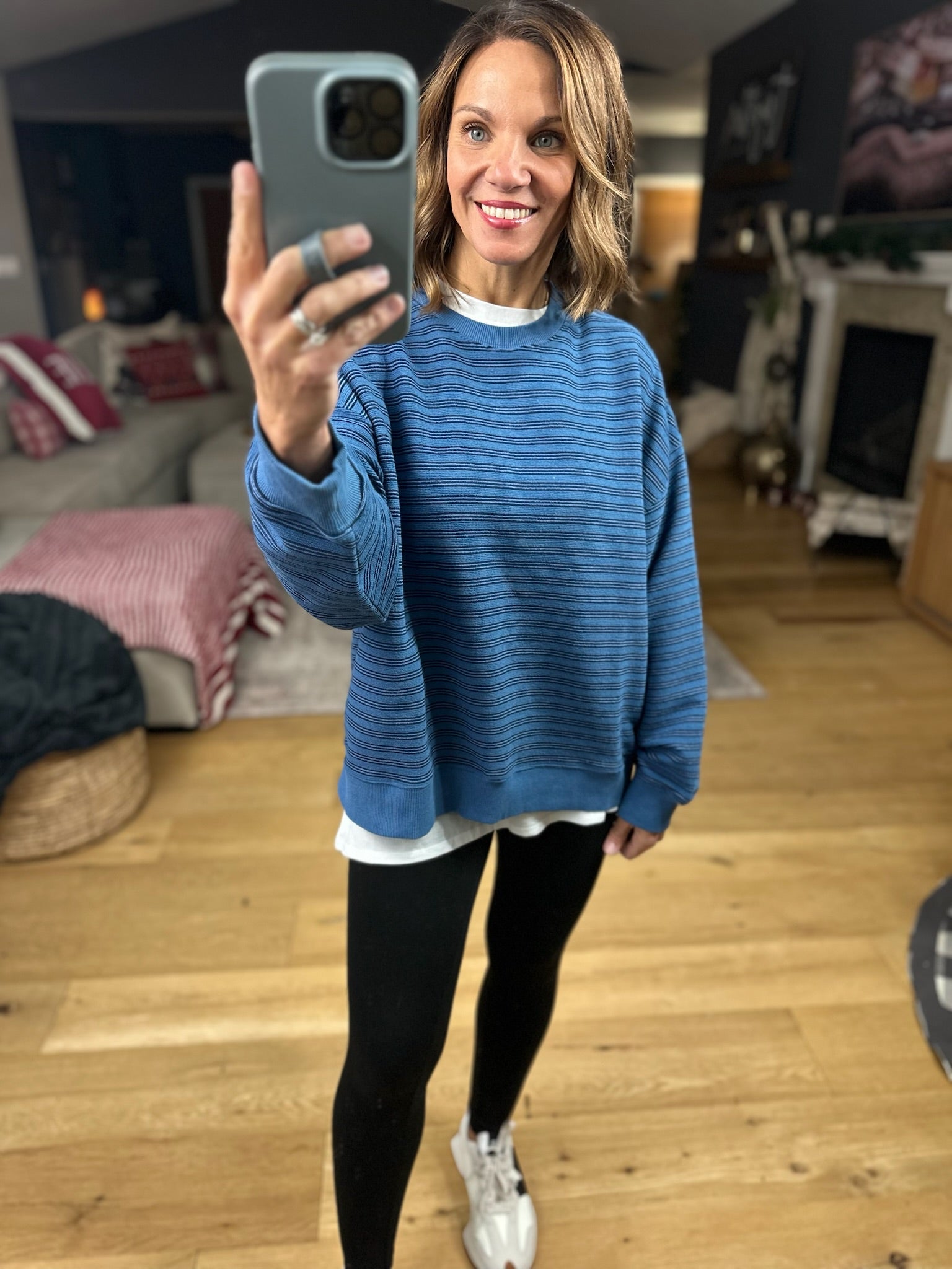 Home In The Fall Striped Crewneck-Sweaters-Wishlist-Anna Kaytes Boutique, Women's Fashion Boutique in Grinnell, Iowa