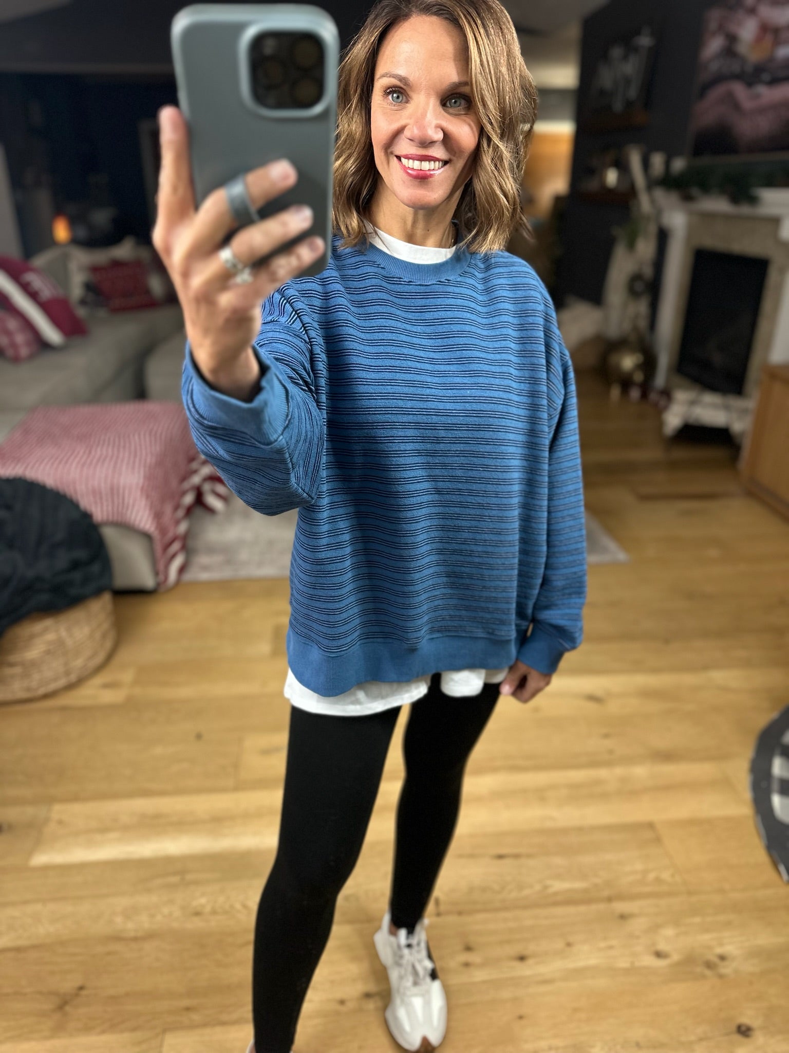Home In The Fall Striped Crewneck-Sweaters-Wishlist-Anna Kaytes Boutique, Women's Fashion Boutique in Grinnell, Iowa