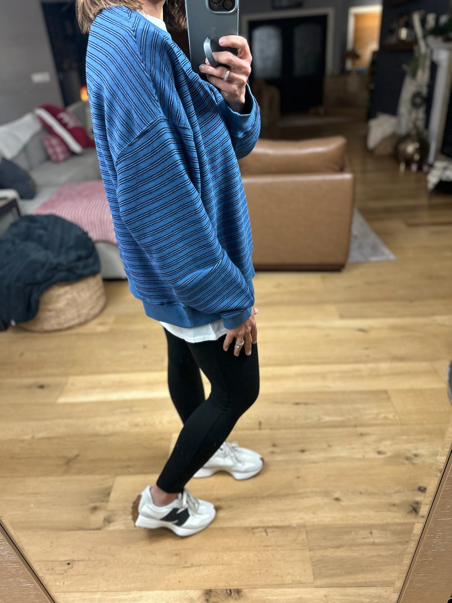 Home In The Fall Striped Crewneck-Sweaters-Wishlist-Anna Kaytes Boutique, Women's Fashion Boutique in Grinnell, Iowa