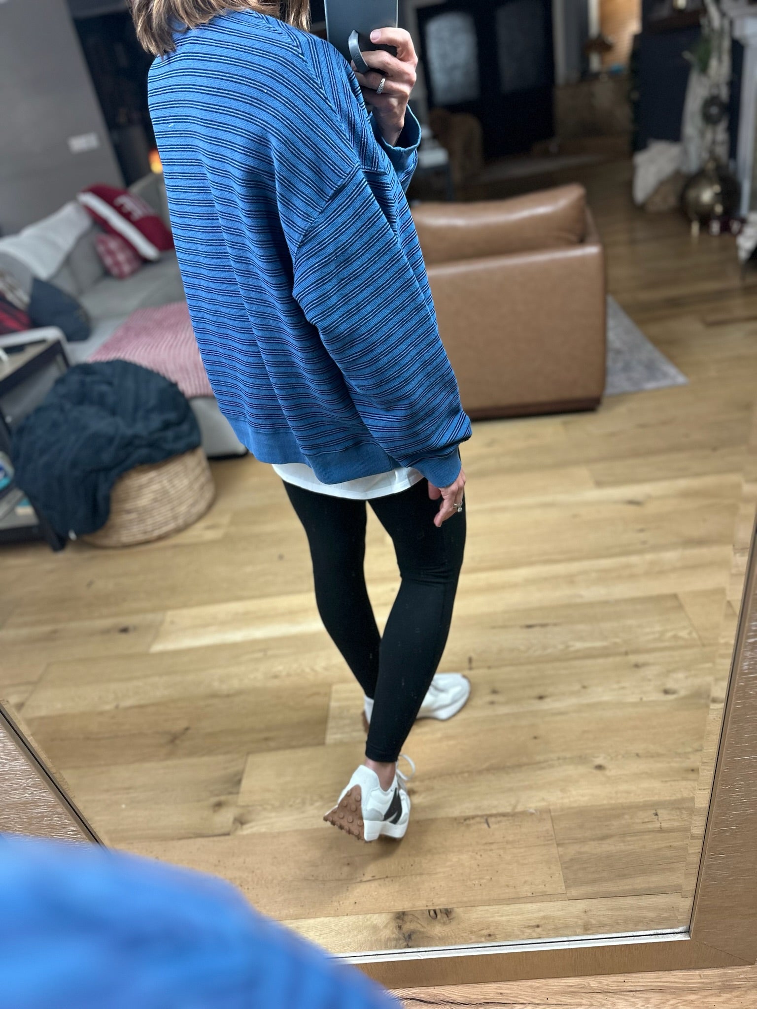 Home In The Fall Striped Crewneck-Sweaters-Wishlist-Anna Kaytes Boutique, Women's Fashion Boutique in Grinnell, Iowa