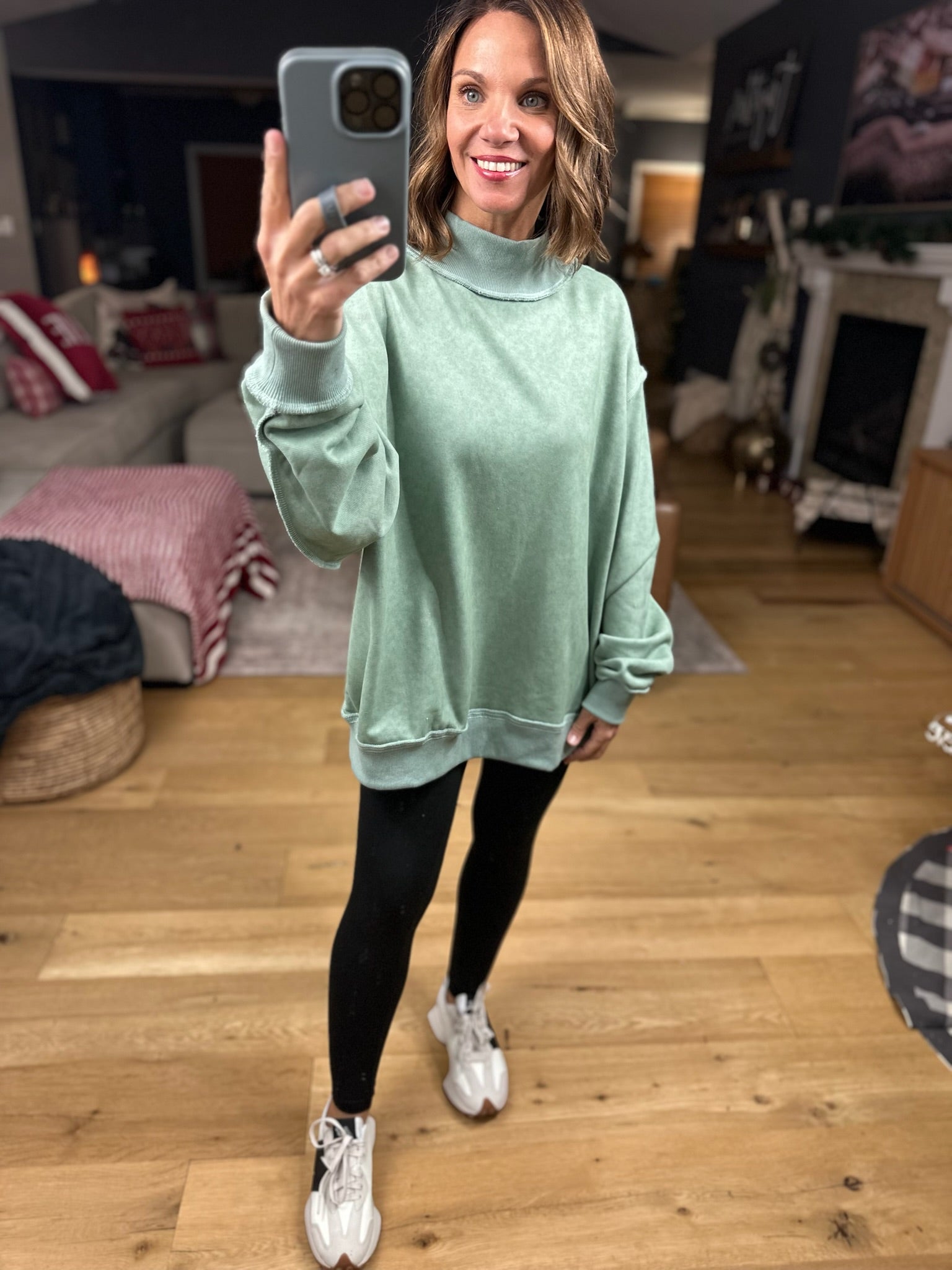 Work This Out Mock-Neck Washed Pullover-sweater-Bucketlist-Anna Kaytes Boutique, Women's Fashion Boutique in Grinnell, Iowa