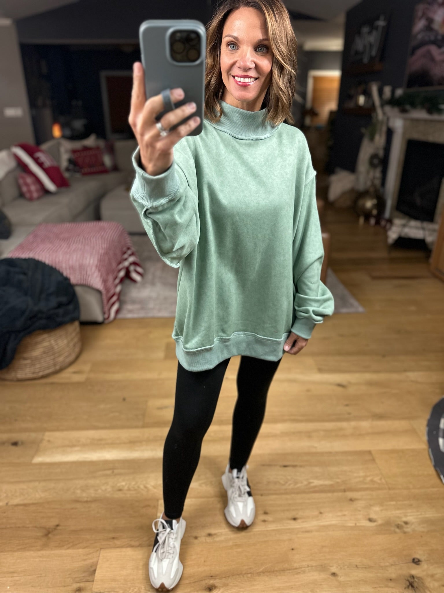 Work This Out Mock-Neck Washed Pullover-sweater-Bucketlist-Anna Kaytes Boutique, Women's Fashion Boutique in Grinnell, Iowa