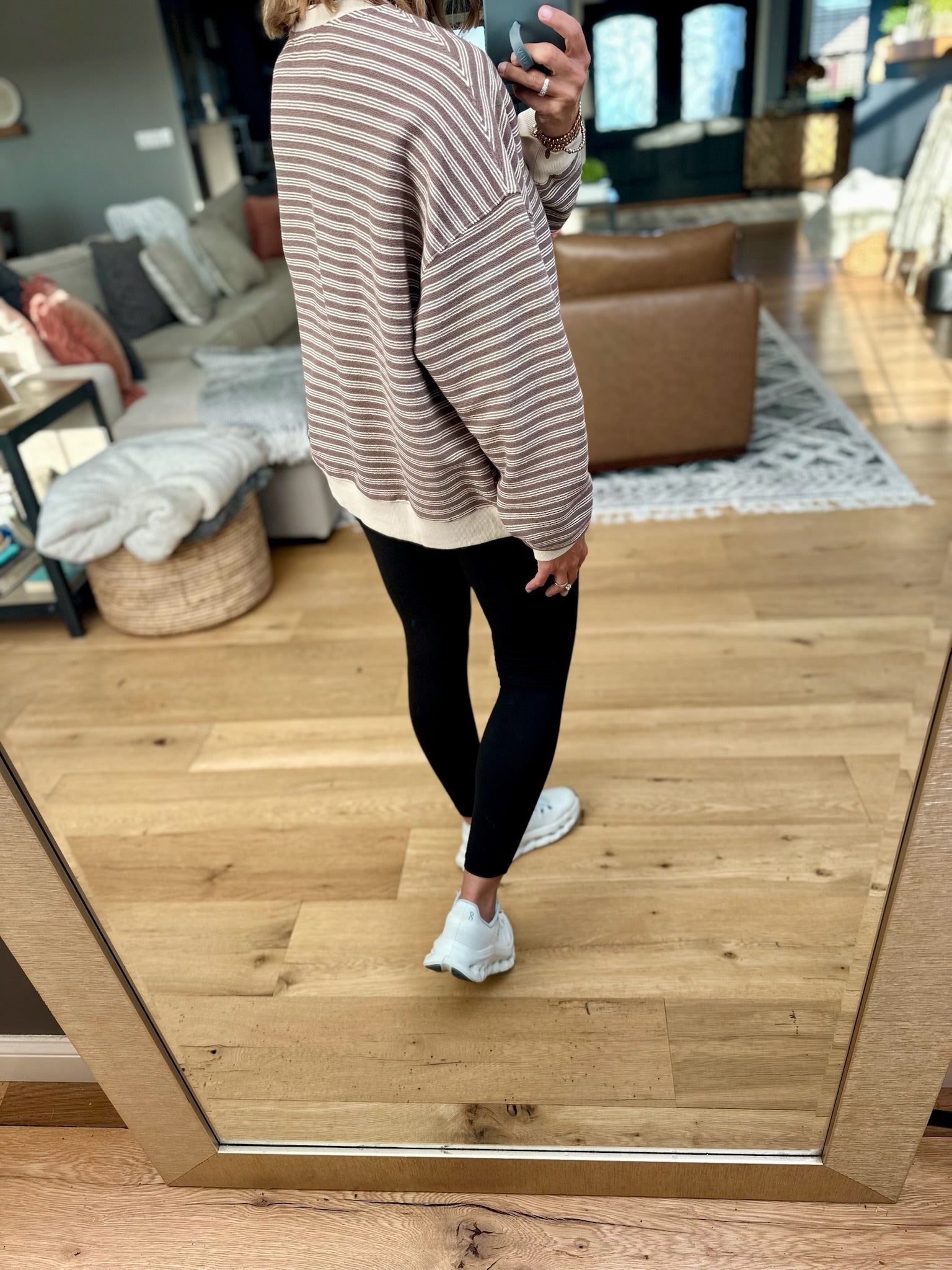 Home In The Fall Striped Crewneck-Sweaters-Wishlist-Anna Kaytes Boutique, Women's Fashion Boutique in Grinnell, Iowa