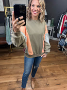 Speak The Truth Colorblock Crewneck Sweatshirt - Olive Grey-Sweaters-Easel ET22821-Anna Kaytes Boutique, Women's Fashion Boutique in Grinnell, Iowa