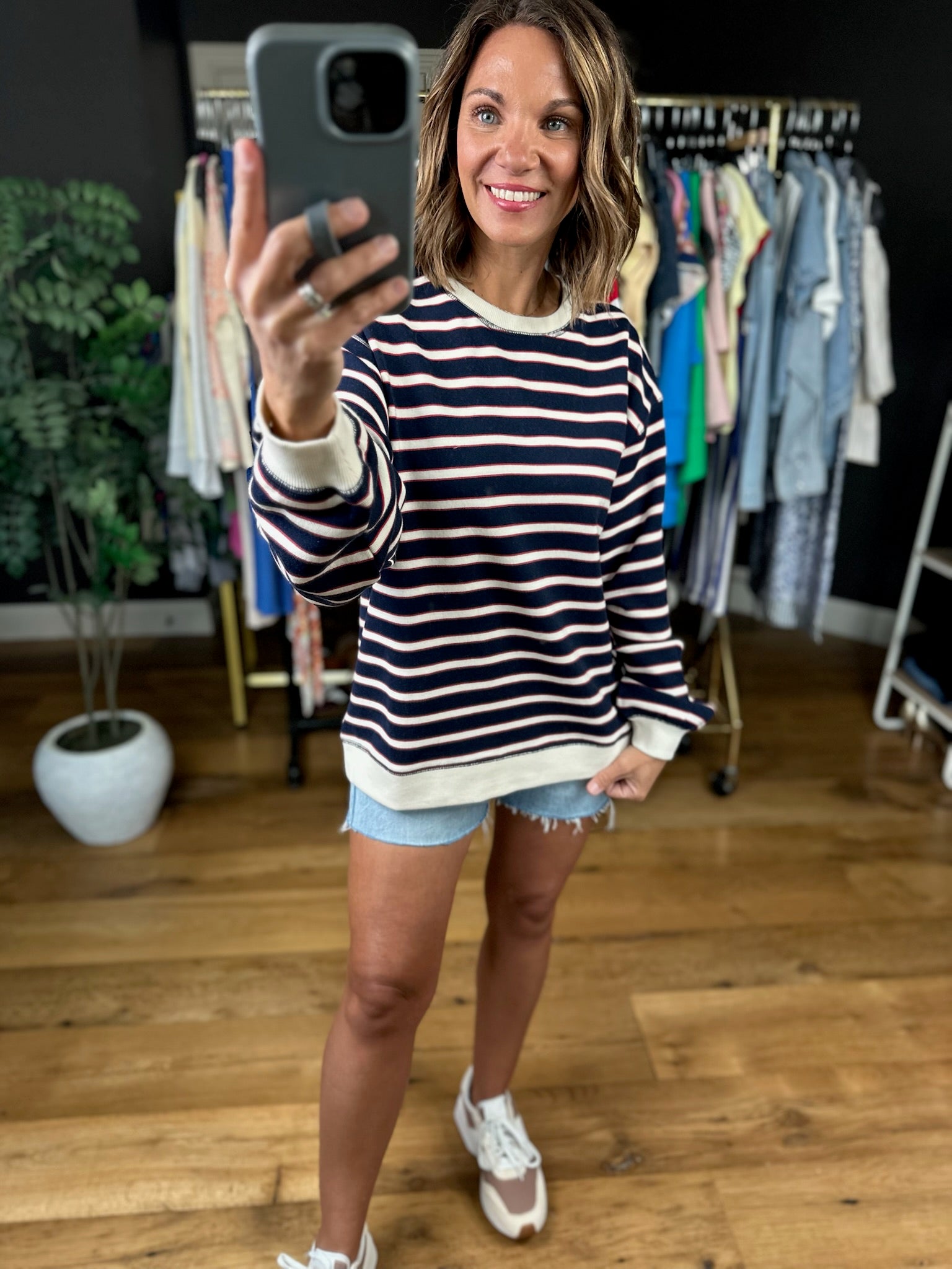 Any News Striped Crewneck-Sweaters-By Together-Anna Kaytes Boutique, Women's Fashion Boutique in Grinnell, Iowa