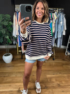 Any News Striped Crewneck-Sweaters-By Together-Anna Kaytes Boutique, Women's Fashion Boutique in Grinnell, Iowa
