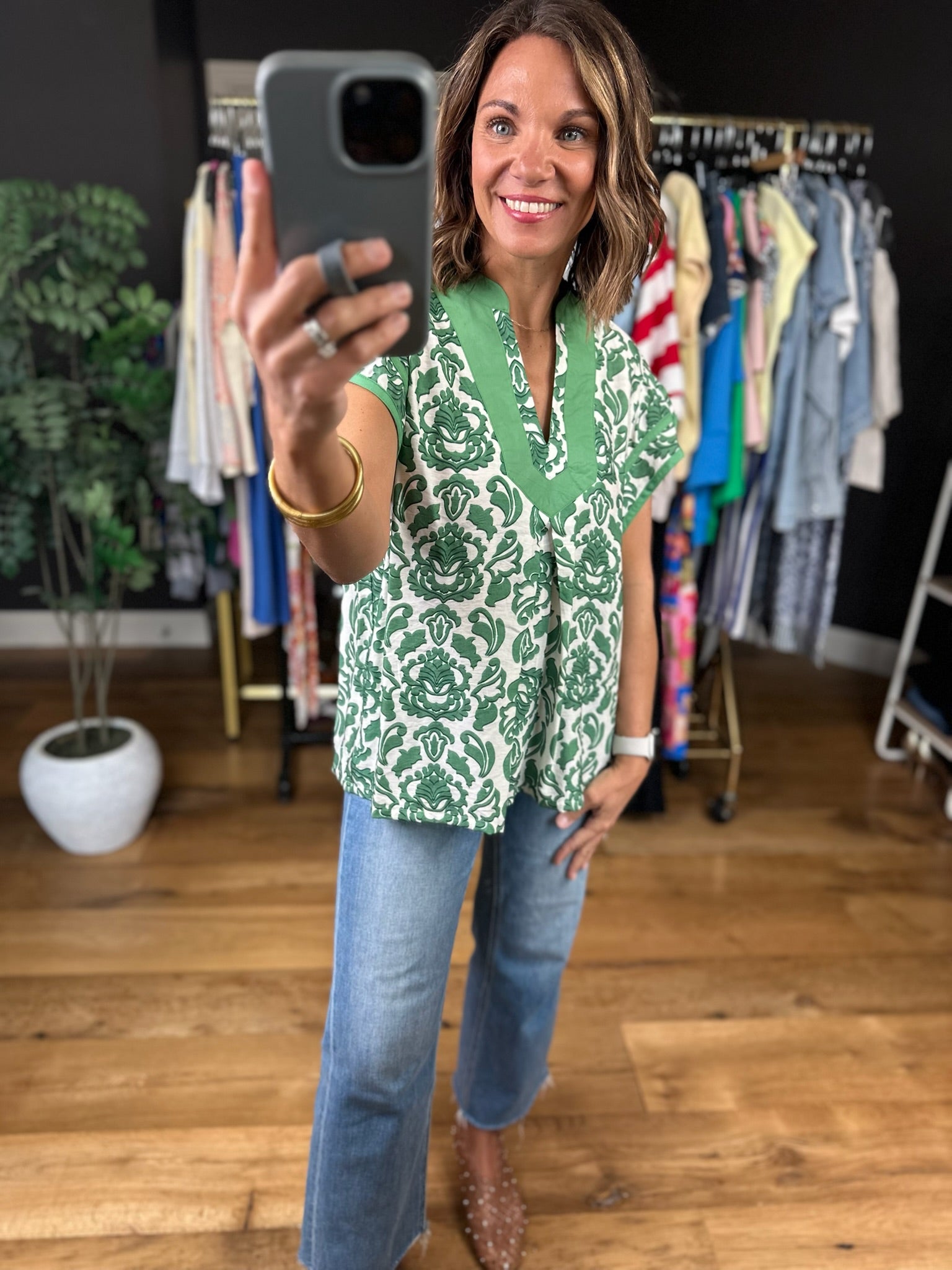 Late Spring Moment Patterned Top-Short Sleeves-Umgee-Anna Kaytes Boutique, Women's Fashion Boutique in Grinnell, Iowa