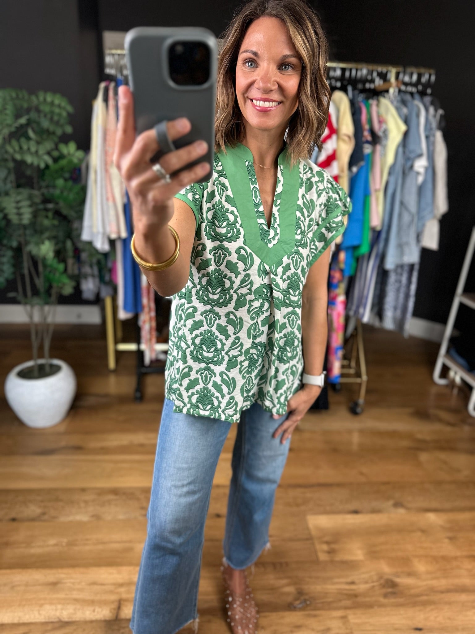 Late Spring Moment Patterned Top-Short Sleeves-Umgee-Anna Kaytes Boutique, Women's Fashion Boutique in Grinnell, Iowa