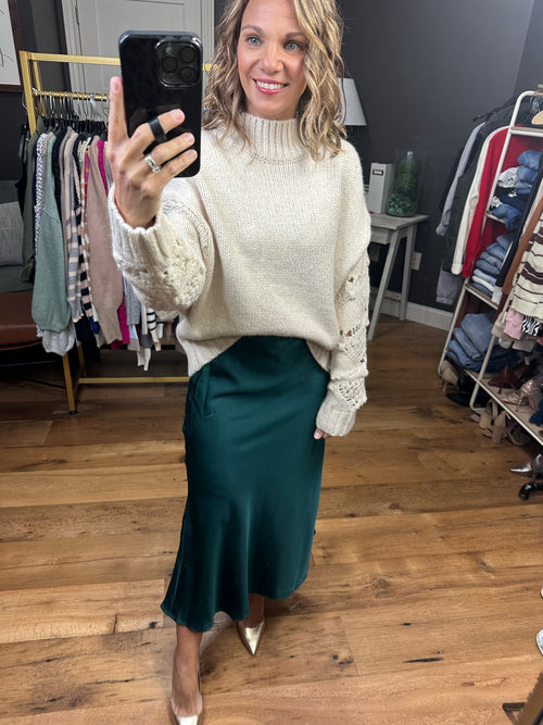 In Your Presence Satin Skirt - Hunter Green-Skirts-Blu Ivy B01153-Anna Kaytes Boutique, Women's Fashion Boutique in Grinnell, Iowa