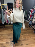 In Your Presence Satin Skirt - Hunter Green-Skirts-Blu Ivy B01153-Anna Kaytes Boutique, Women's Fashion Boutique in Grinnell, Iowa