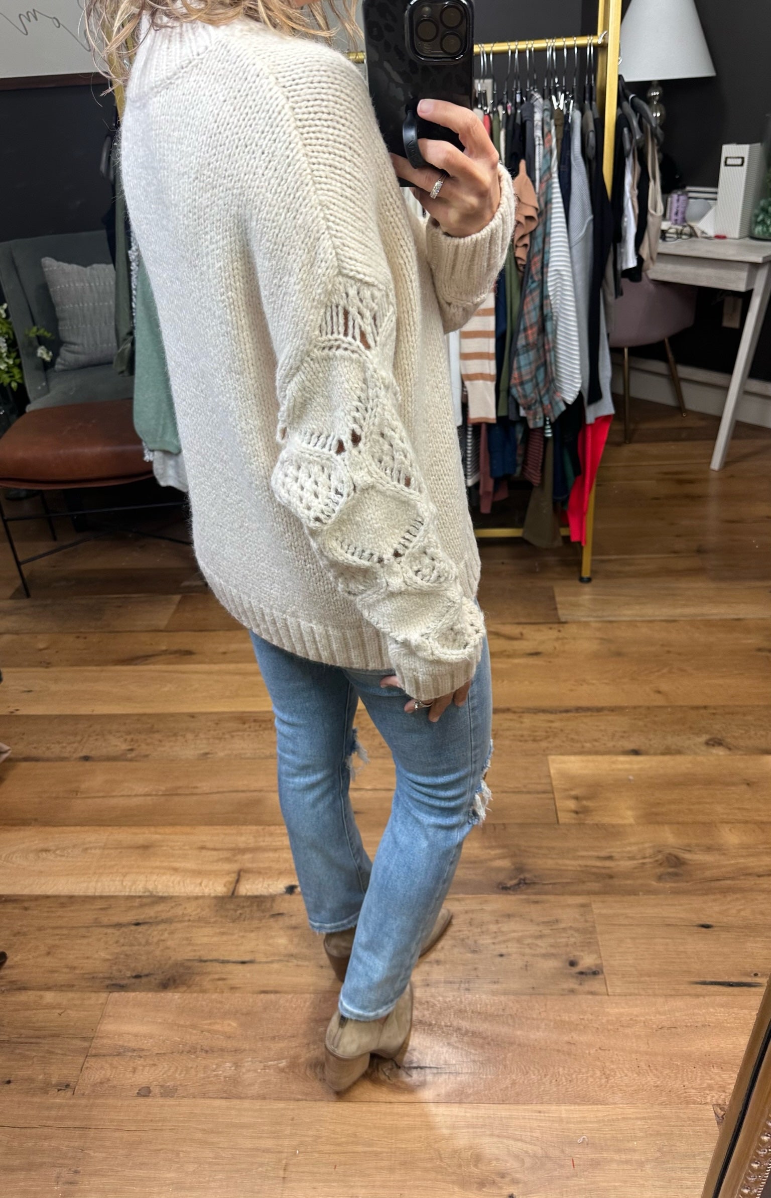 What I Say Mockneck Sweater with Arm Detail - Cream