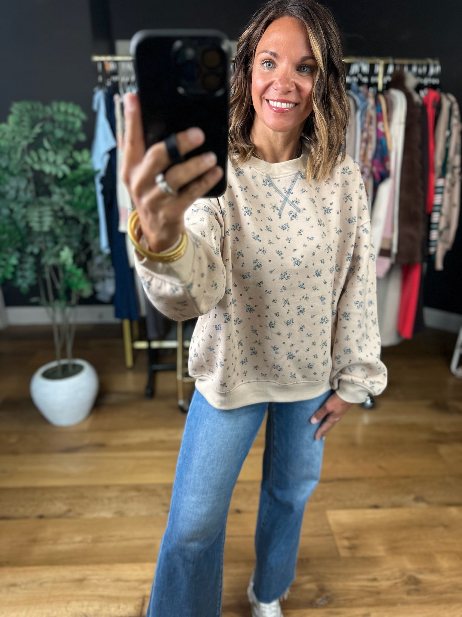 Peaceful Look Floral Crewneck-Sweaters-Blu Pepper-Anna Kaytes Boutique, Women's Fashion Boutique in Grinnell, Iowa