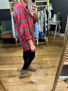 Reaching Out Plaid Button-Down - Red-Long Sleeves-La Miel-Anna Kaytes Boutique, Women's Fashion Boutique in Grinnell, Iowa