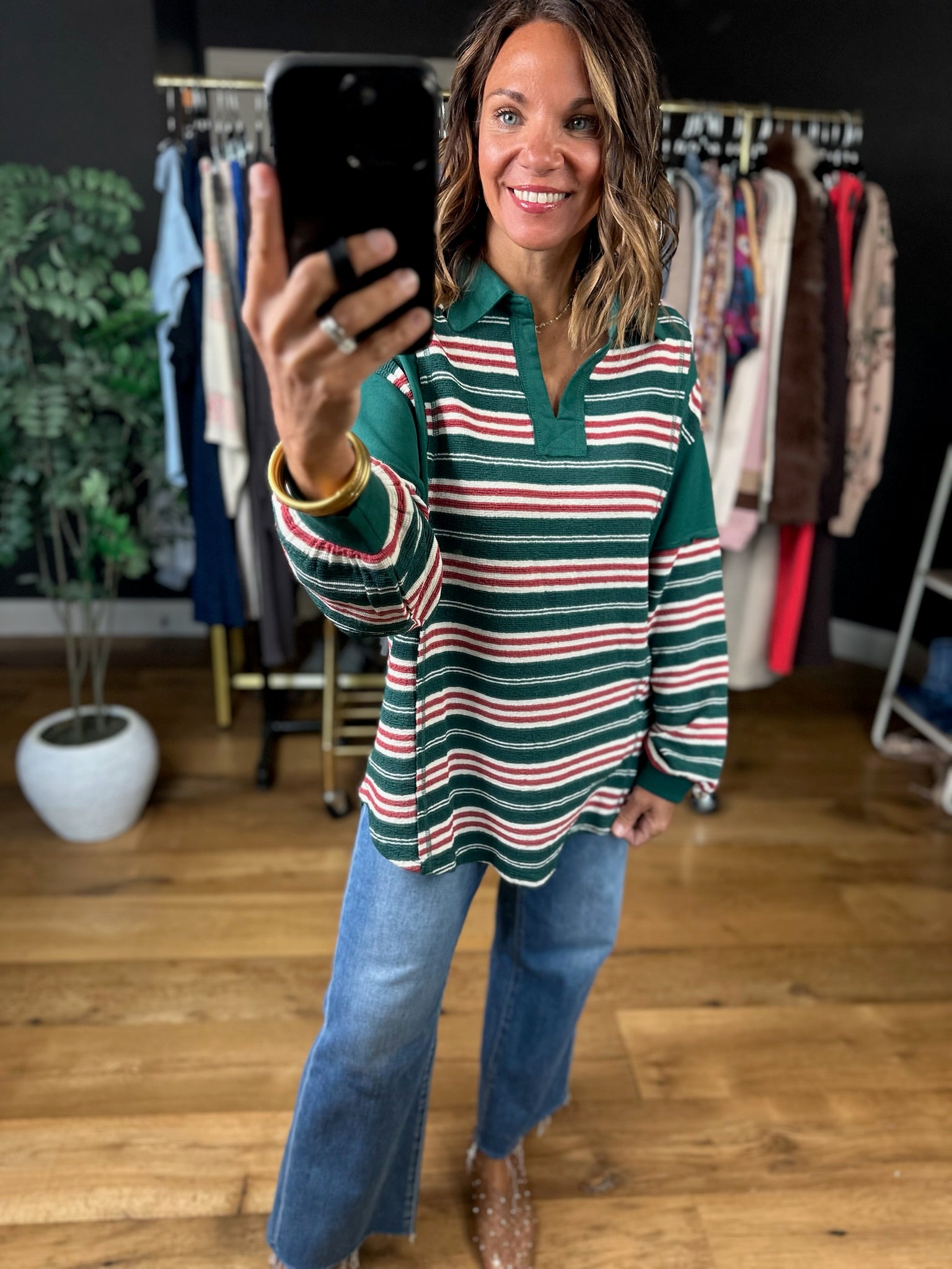 Keeping Score Striped Pullover-Sweaters-Very J-Anna Kaytes Boutique, Women's Fashion Boutique in Grinnell, Iowa