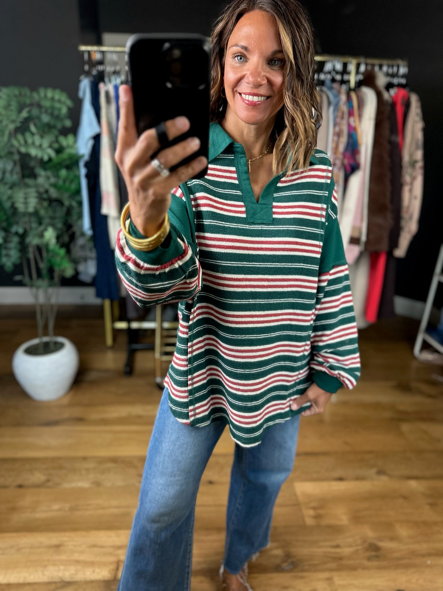 Keeping Score Striped Pullover-Sweaters-Very J-Anna Kaytes Boutique, Women's Fashion Boutique in Grinnell, Iowa
