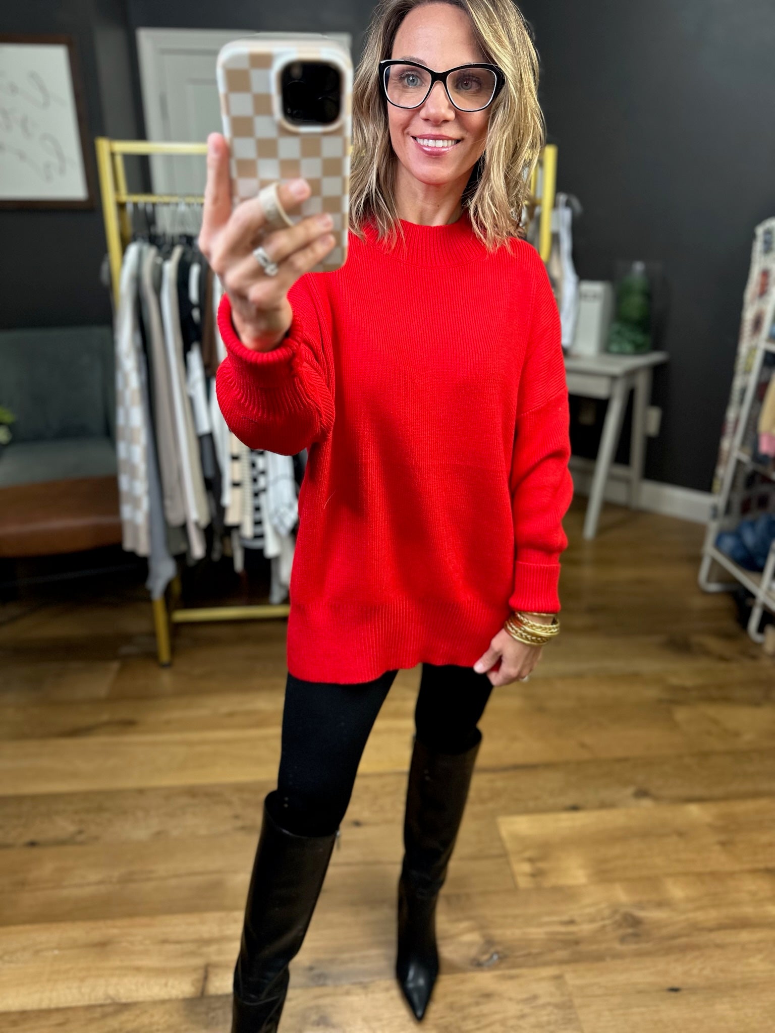 Quick Decision Ribbed Sweater With Side-Slit Detail - Red-Sweaters-Miracle-Anna Kaytes Boutique, Women's Fashion Boutique in Grinnell, Iowa