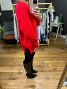 Quick Decision Ribbed Sweater With Side-Slit Detail - Red-Sweaters-Miracle-Anna Kaytes Boutique, Women's Fashion Boutique in Grinnell, Iowa