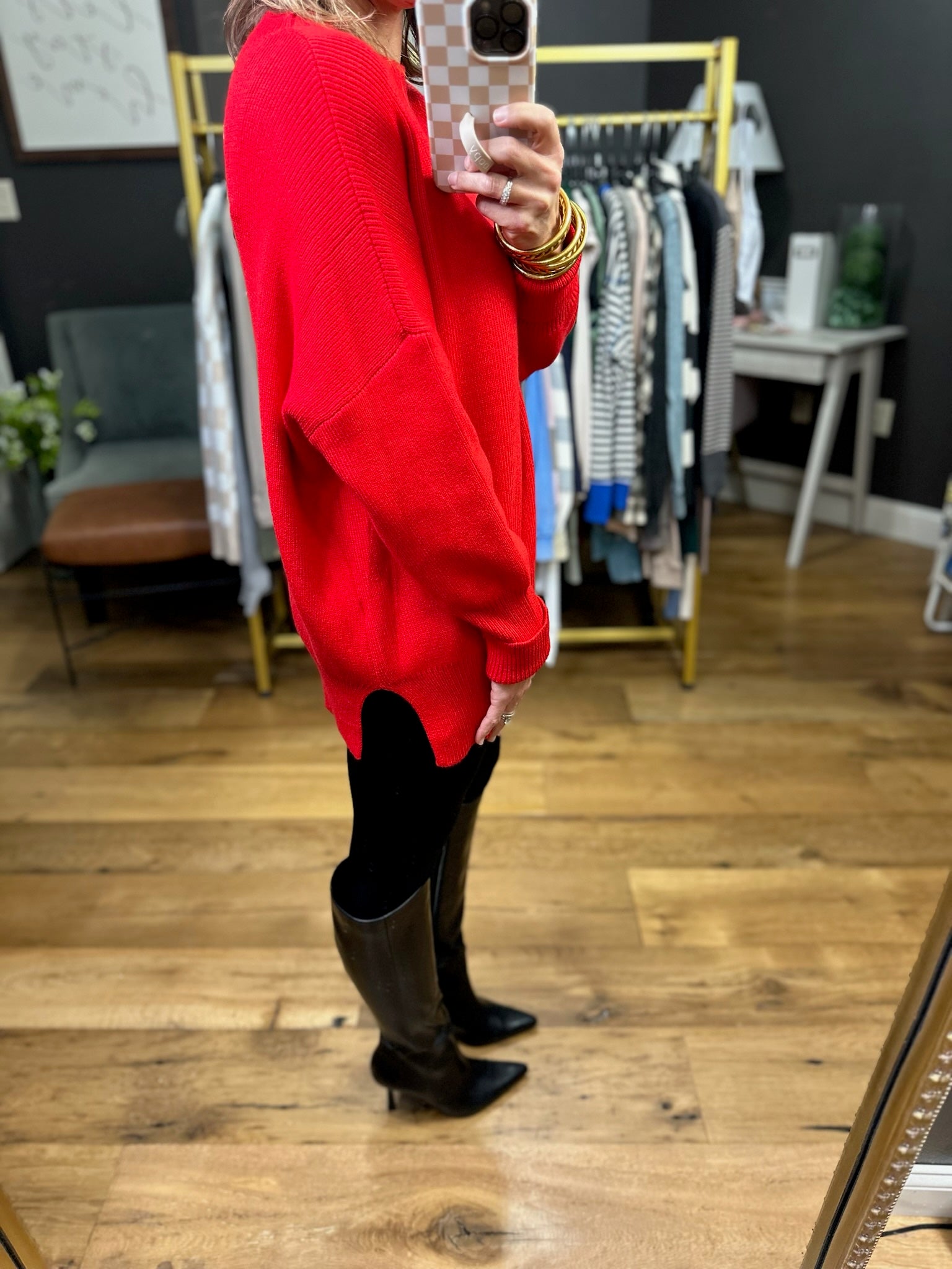 Quick Decision Ribbed Sweater With Side-Slit Detail - Red-Sweaters-Miracle-Anna Kaytes Boutique, Women's Fashion Boutique in Grinnell, Iowa