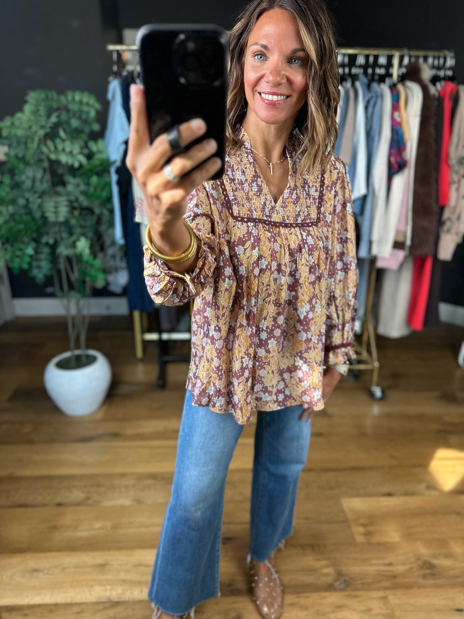 Fresh In Fall Patterned Top-Long Sleeves-Umgee-Anna Kaytes Boutique, Women's Fashion Boutique in Grinnell, Iowa