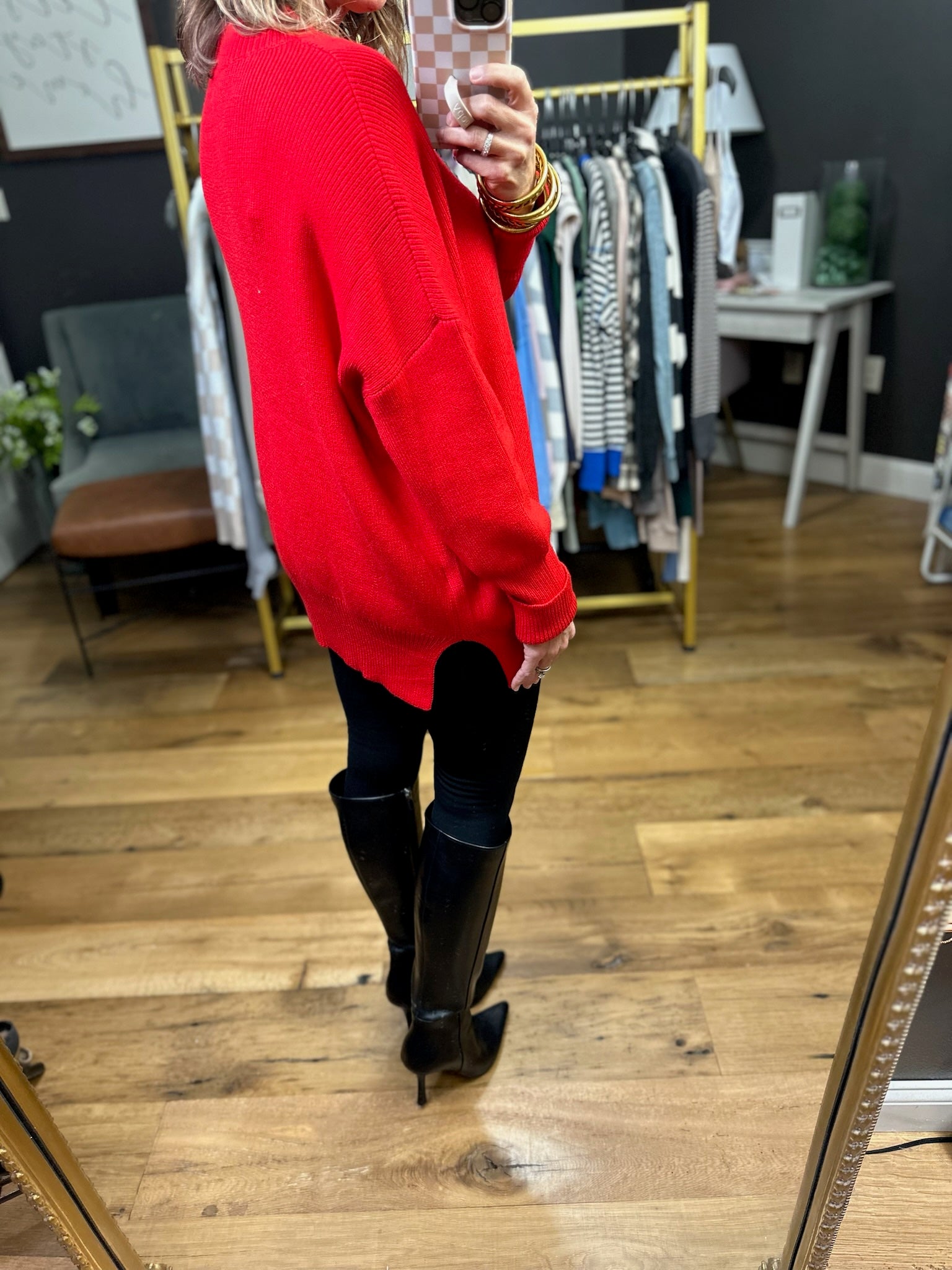 Quick Decision Ribbed Sweater With Side-Slit Detail - Red-Sweaters-Miracle-Anna Kaytes Boutique, Women's Fashion Boutique in Grinnell, Iowa