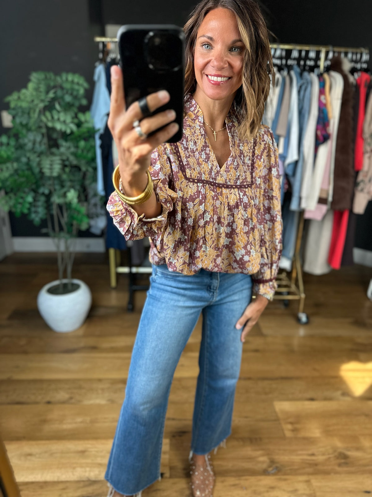 Fresh In Fall Patterned Top-Long Sleeves-Umgee-Anna Kaytes Boutique, Women's Fashion Boutique in Grinnell, Iowa