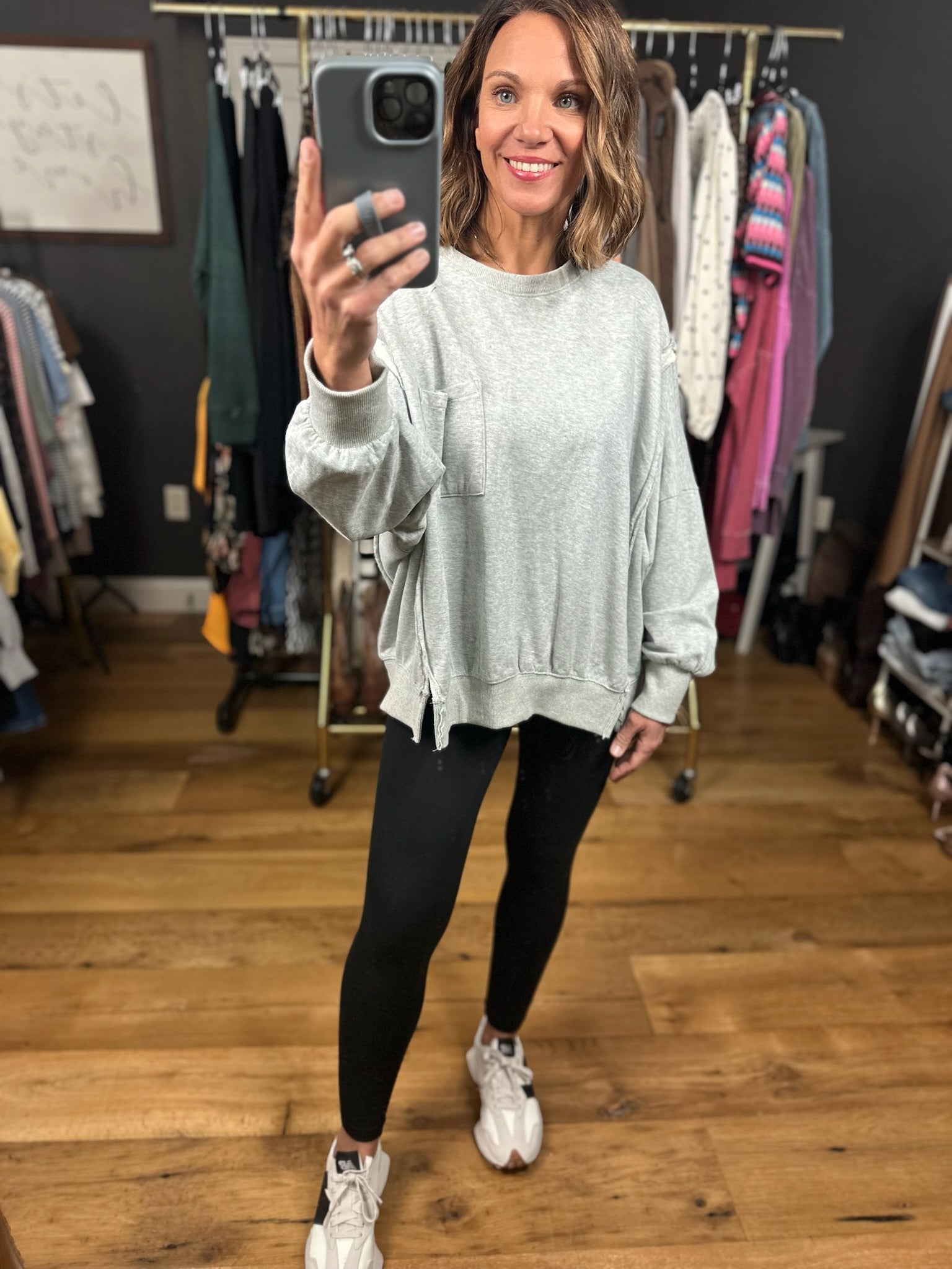 On A Roll Slit-Hem Crew-Sweaters-Easel-Anna Kaytes Boutique, Women's Fashion Boutique in Grinnell, Iowa